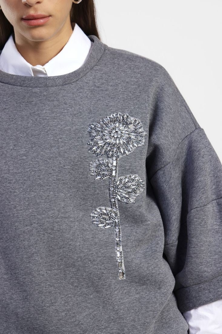 Sweatshirt with Floral Embroidery