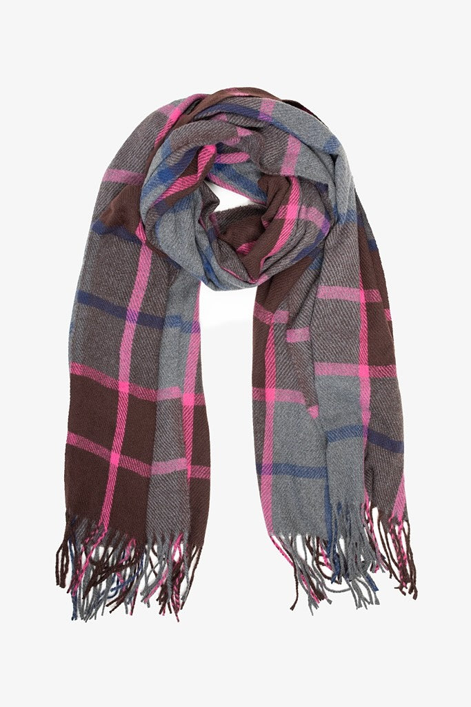 Chocolate Plaid Scarf - Pink & Blue