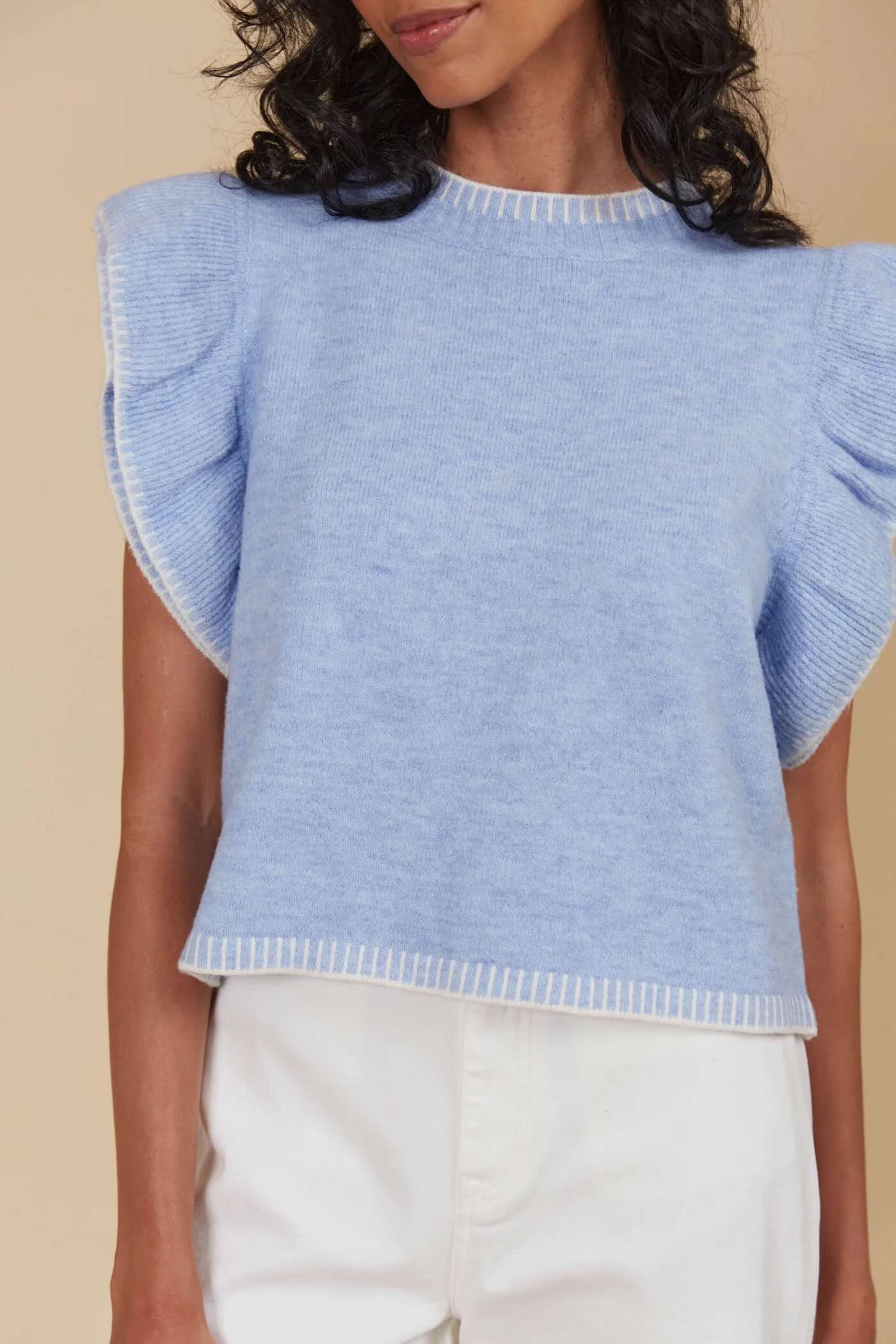 Athena Frill Knit Top - Sky