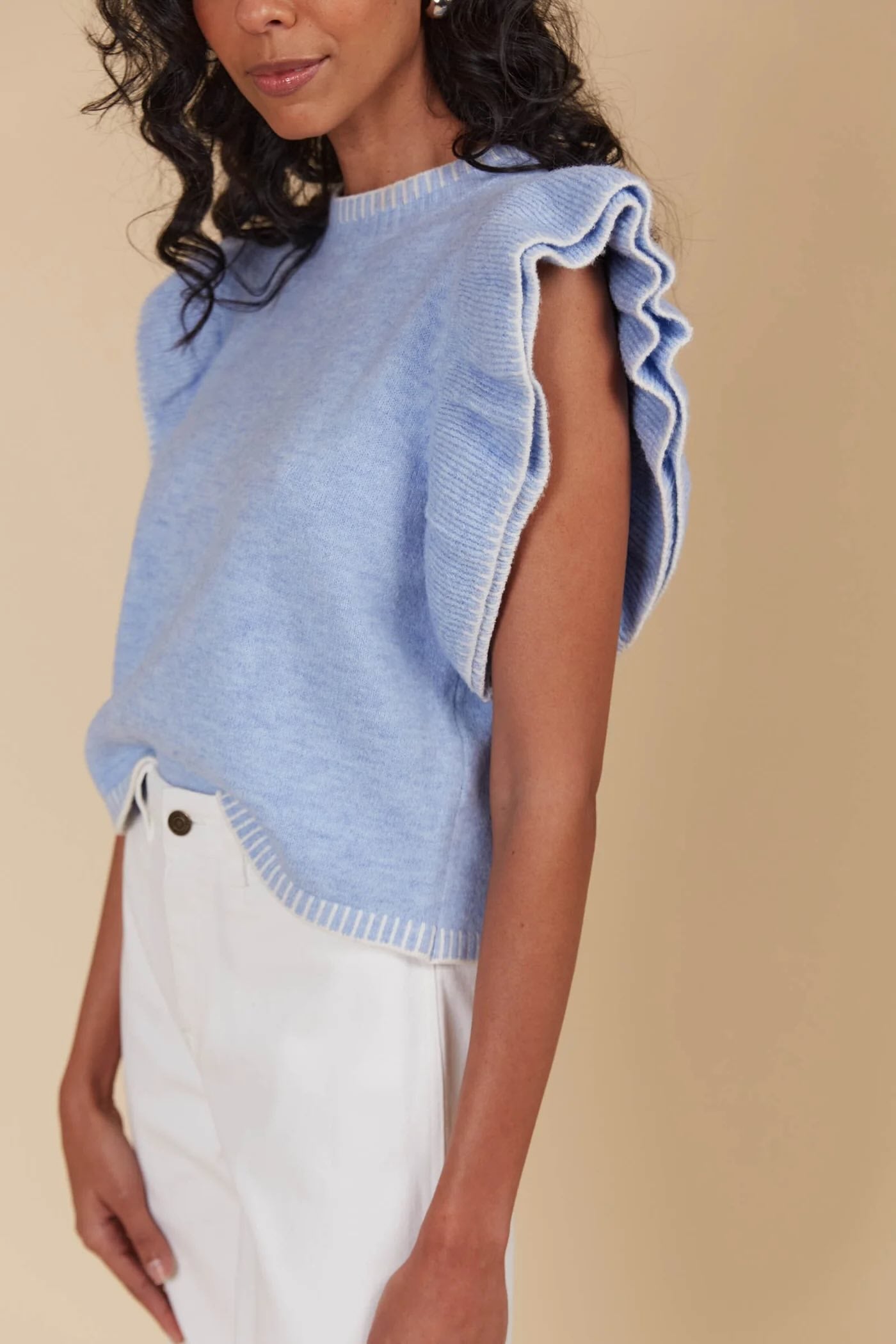 Athena Frill Knit Top - Sky