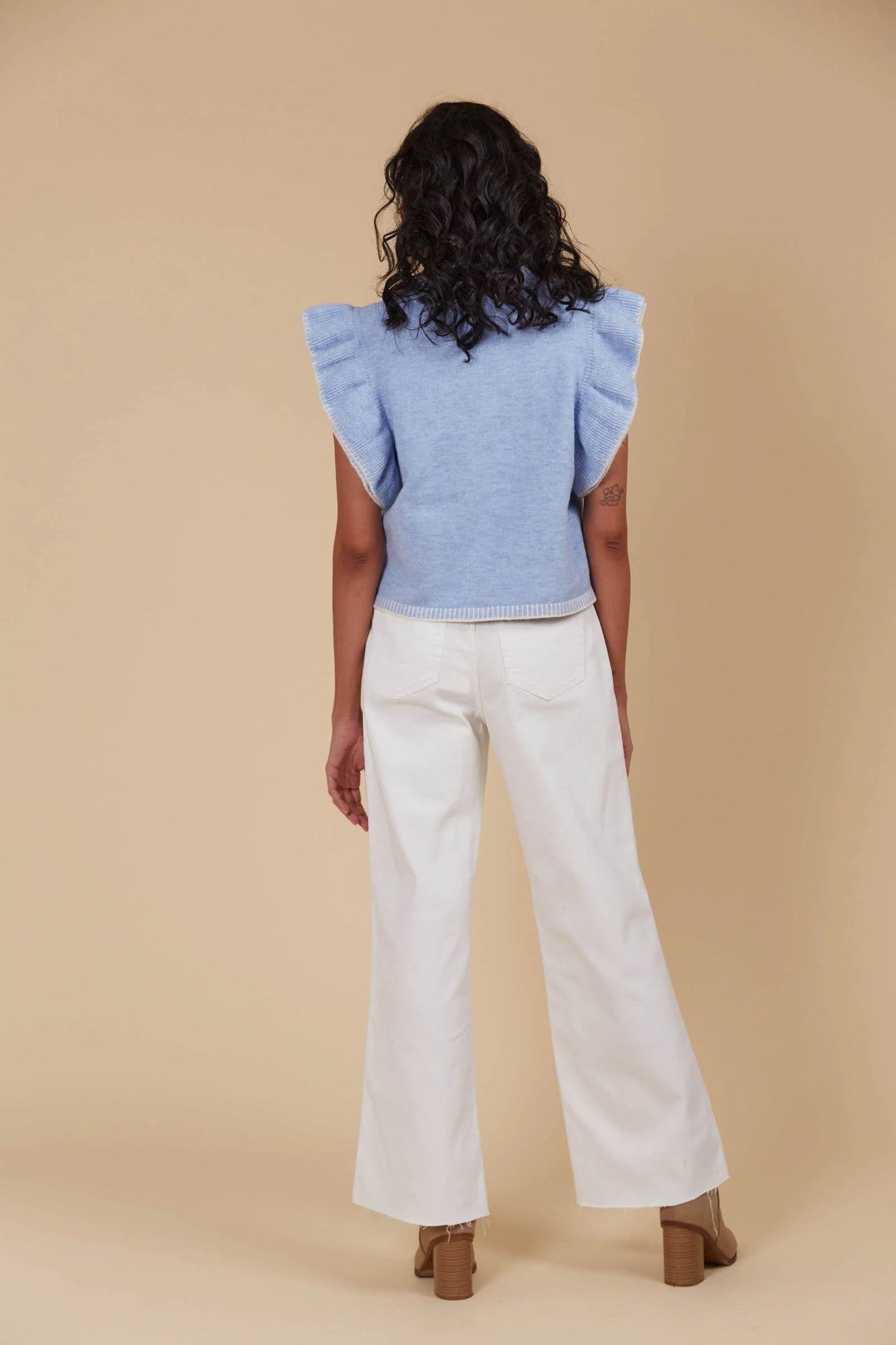 Athena Frill Knit Top - Sky
