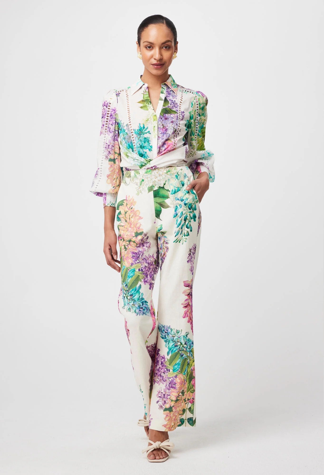 Bahia Linen Rayon Pant in Wisteria Alba