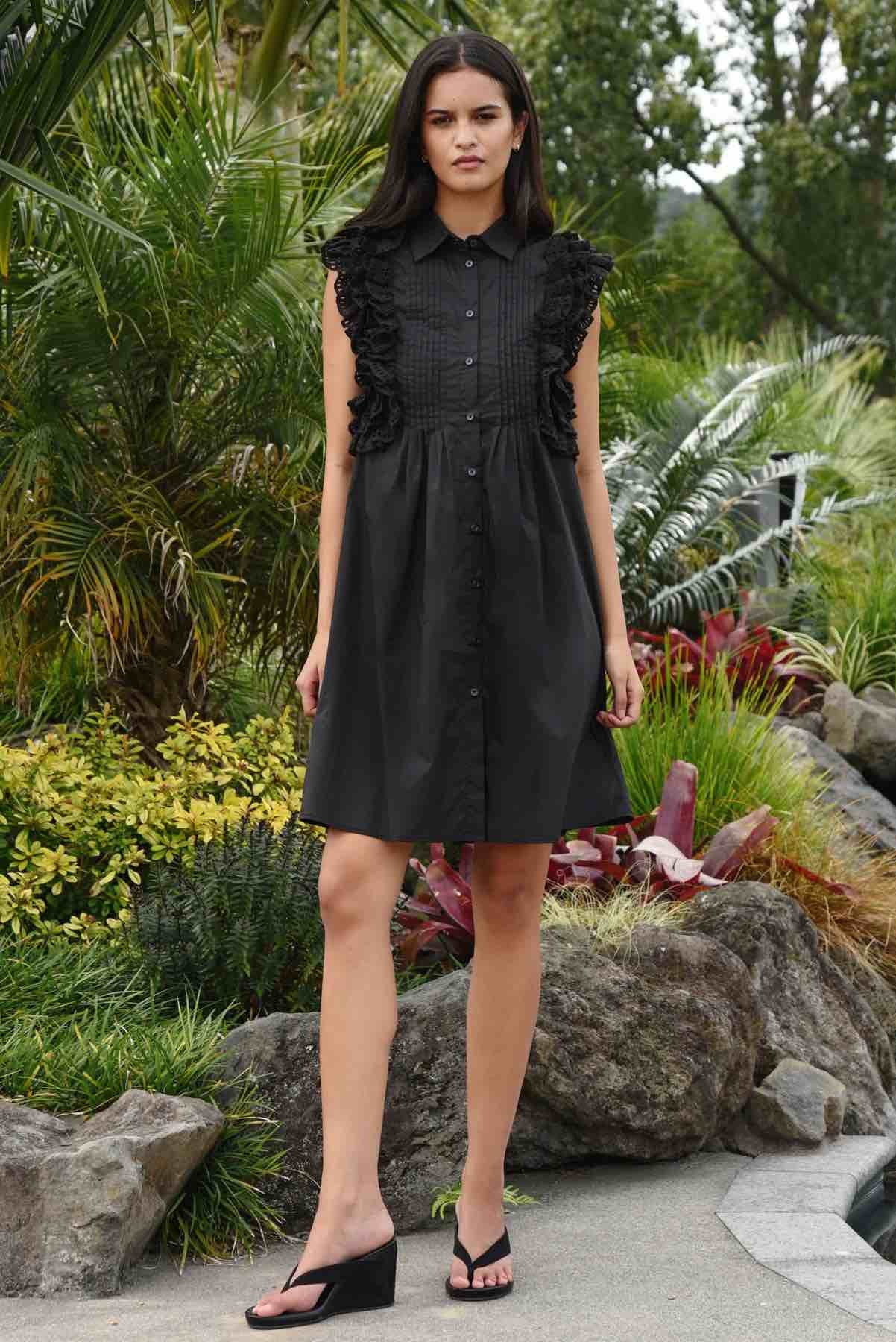 Ruffle Around The Edges Dress - Black