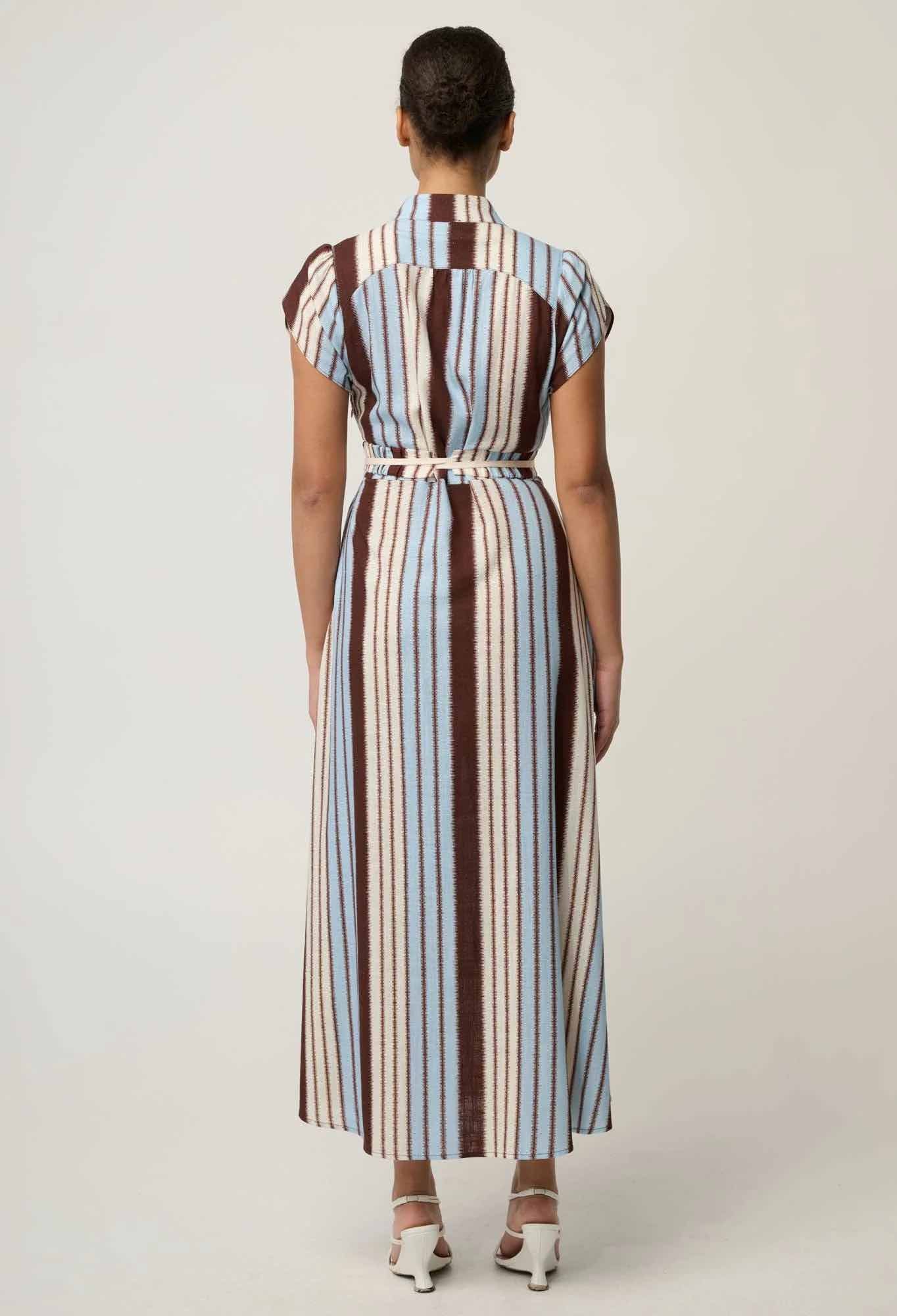 Cattleya Linen Viscose Smock Maxi Dress in Indescent Stripe