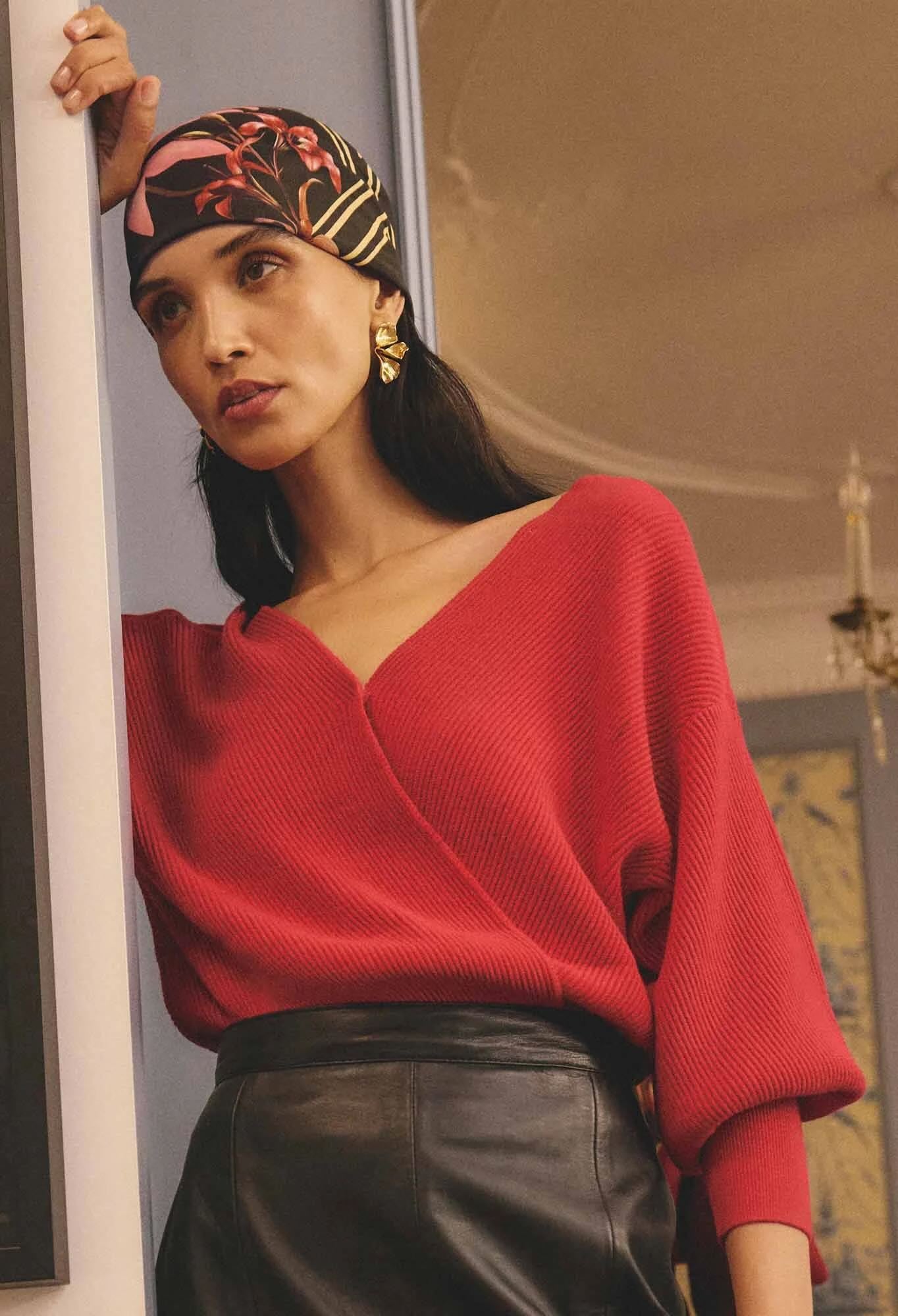 Clarissa Merino Wool Blend Reversible Knit Top in Rouge