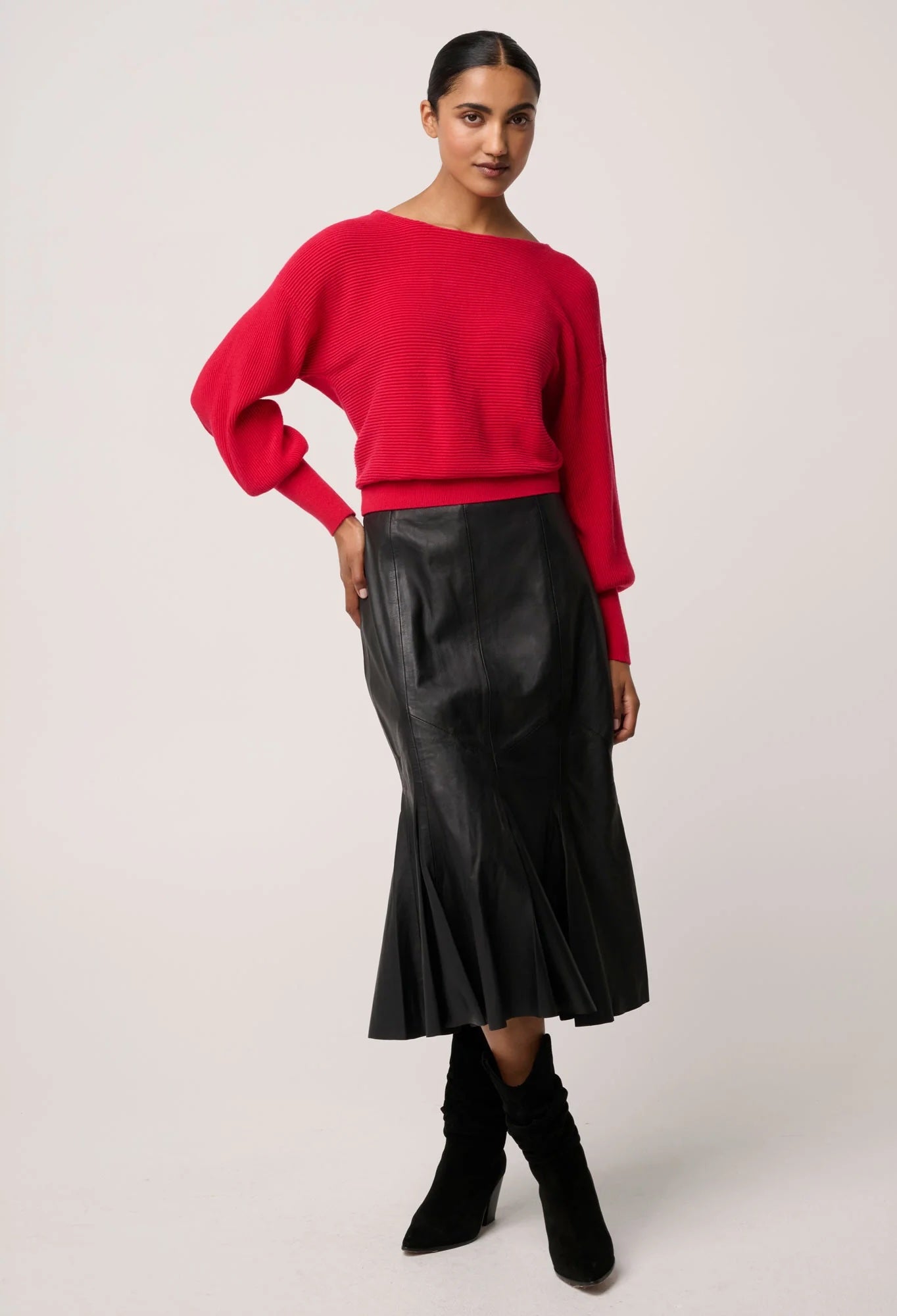 Clarissa Merino Wool Blend Reversible Knit Top in Rouge