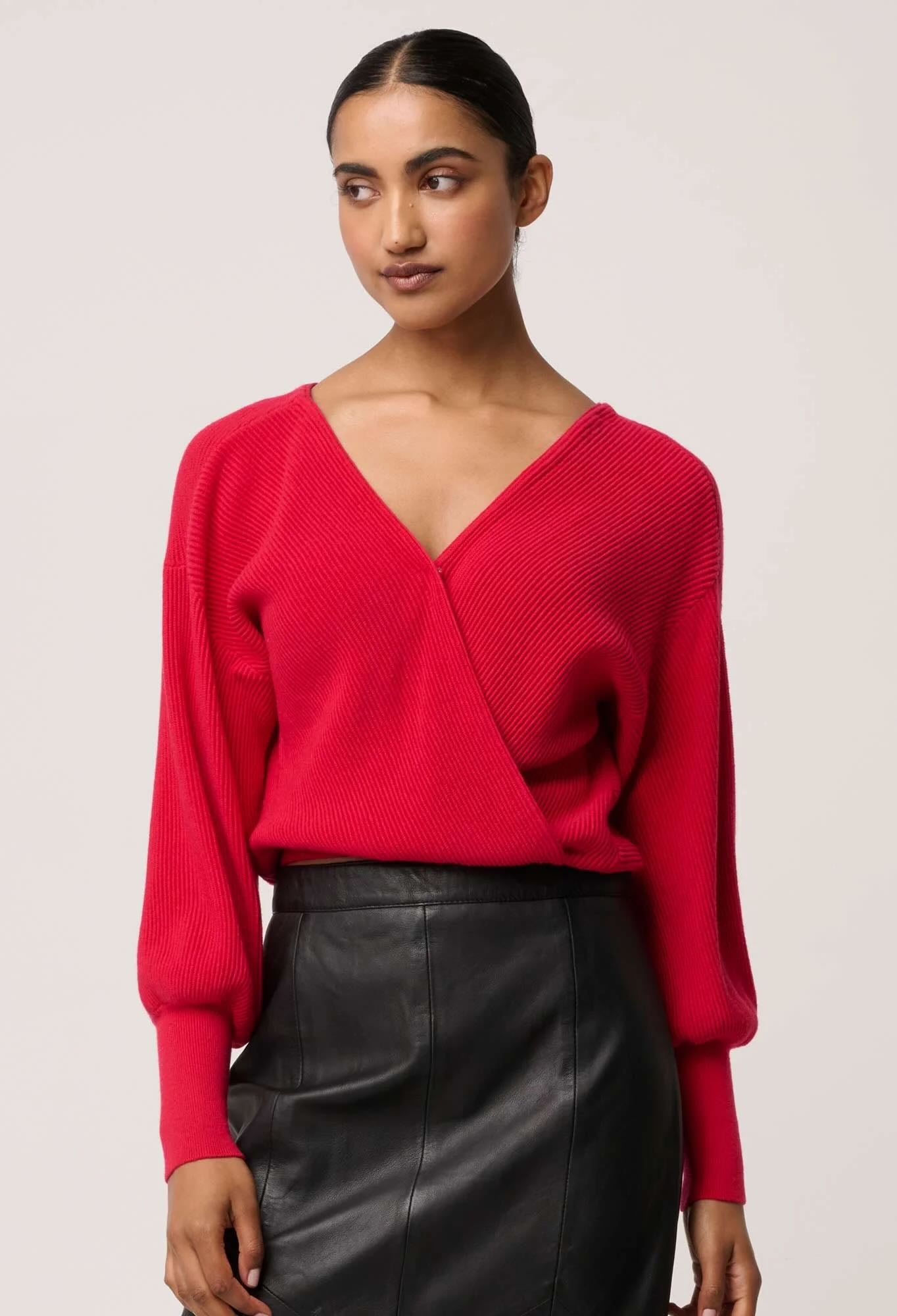 Clarissa Merino Wool Blend Reversible Knit Top in Rouge