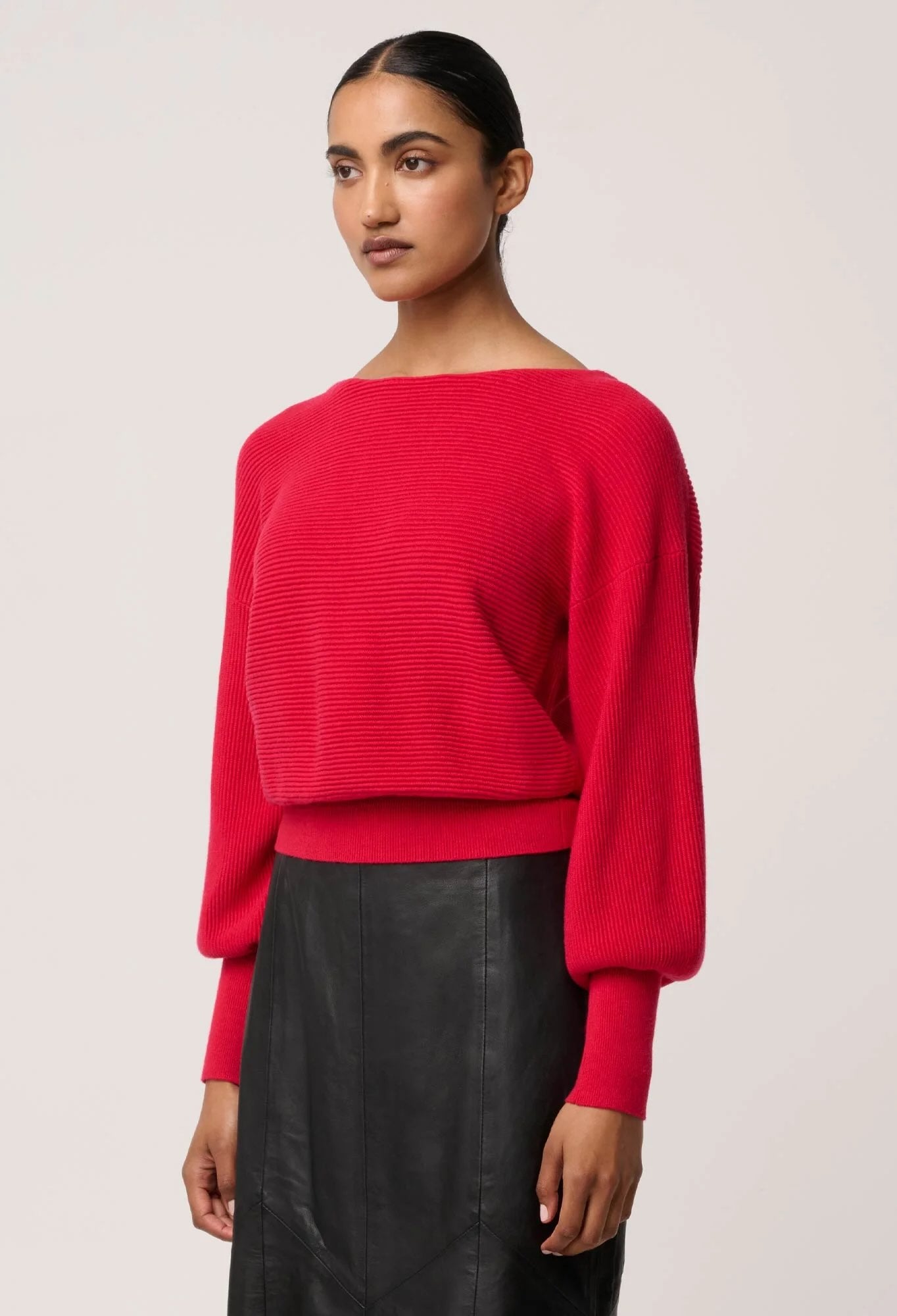 Clarissa Merino Wool Blend Reversible Knit Top in Rouge