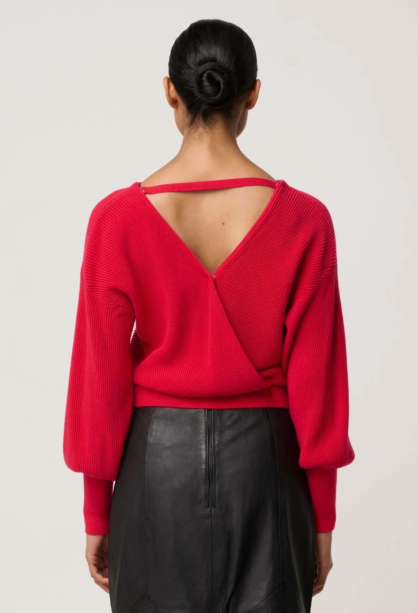Clarissa Merino Wool Blend Reversible Knit Top in Rouge