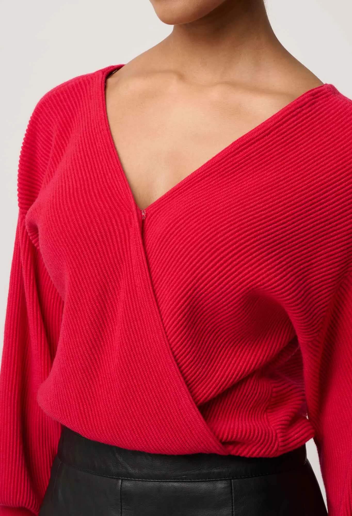 Clarissa Merino Wool Blend Reversible Knit Top in Rouge