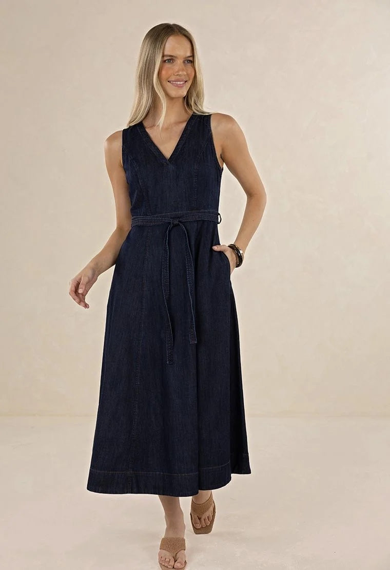 Ivy Denim Midi Dress - Dark Blue