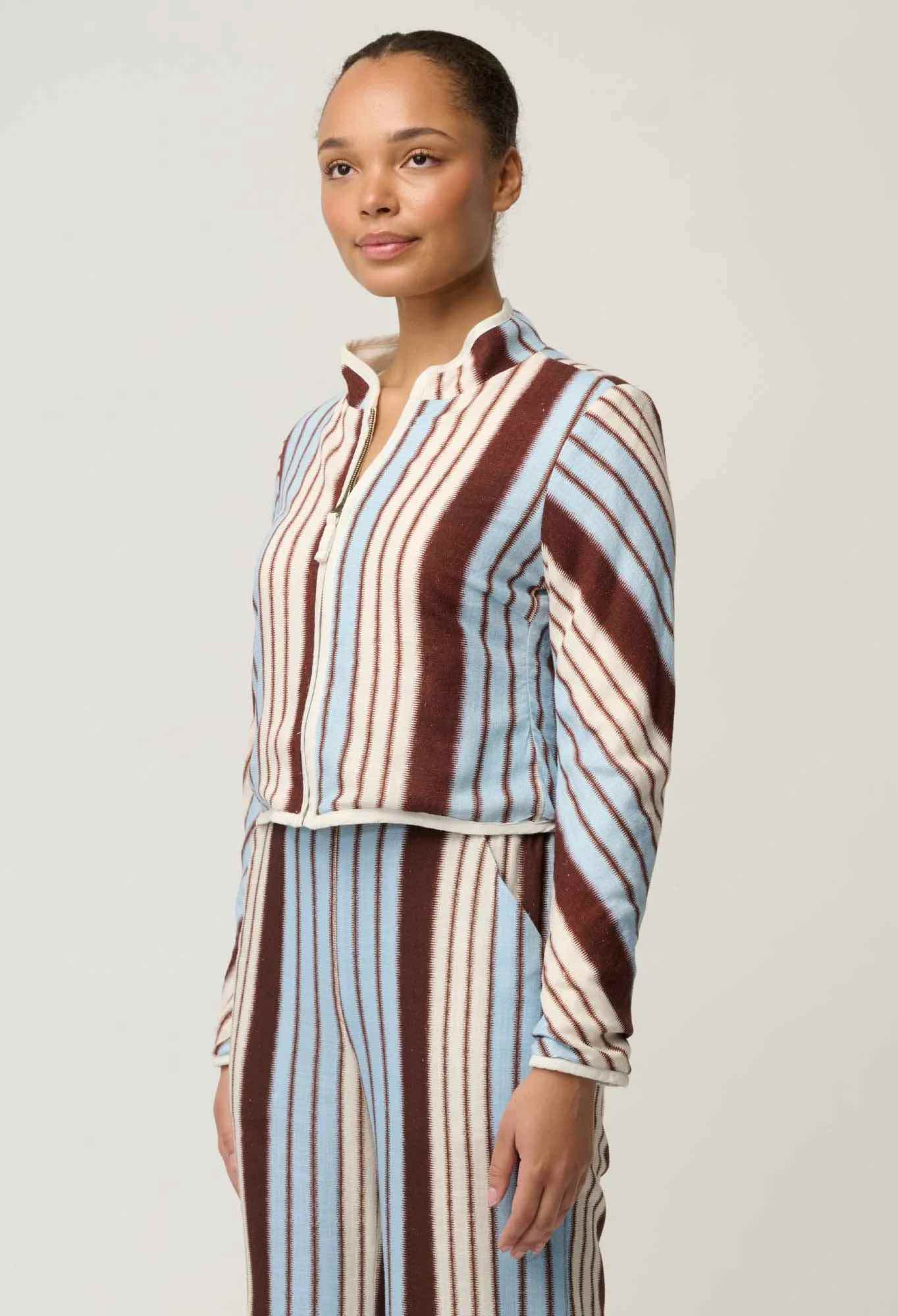 Delray Reversible Linen Viscose Jacket in Nautilus Bloom/Indescent Stripe