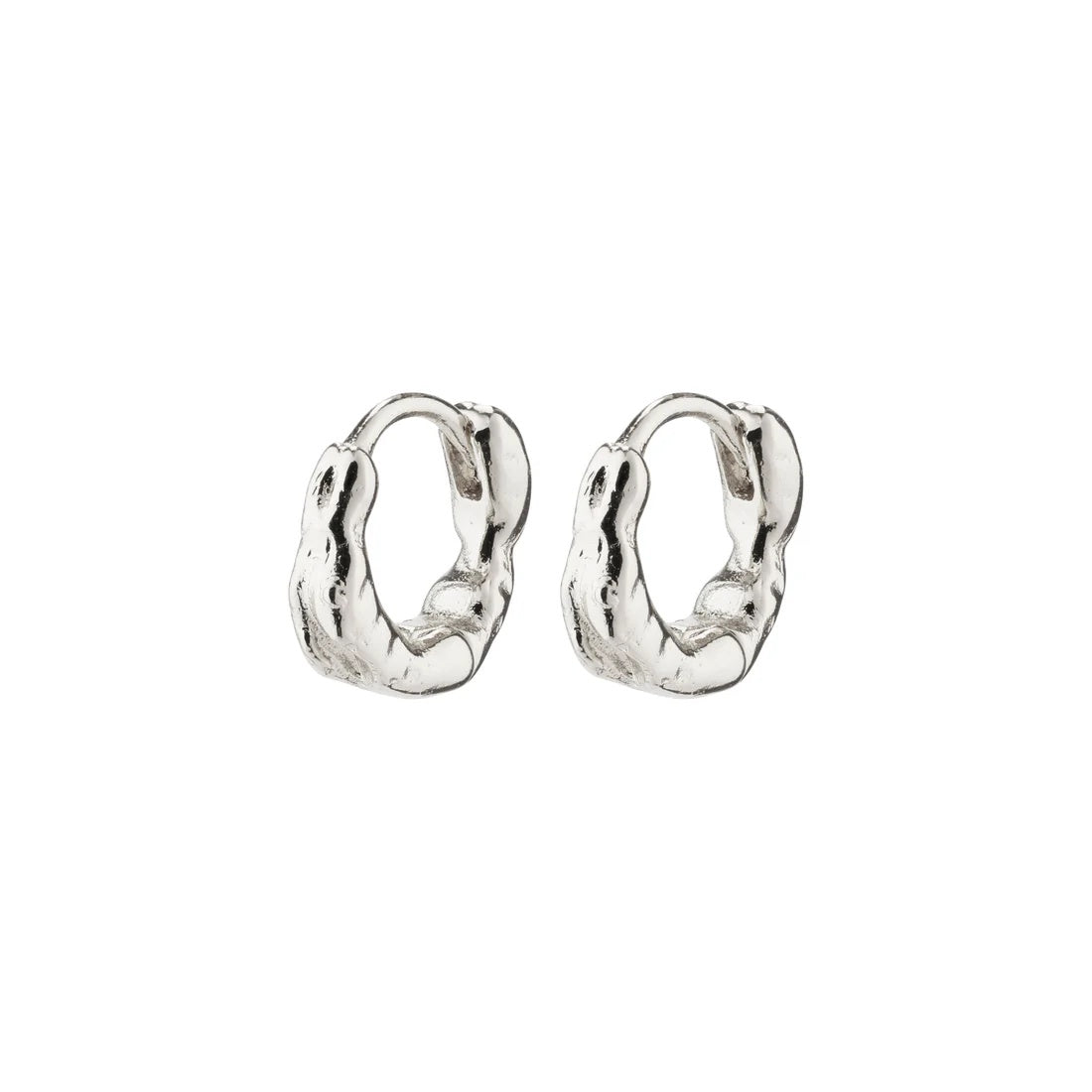 Pilgrim Eddy Recycled Organic Shaped Mini Huggie Hoops-Silver Plated