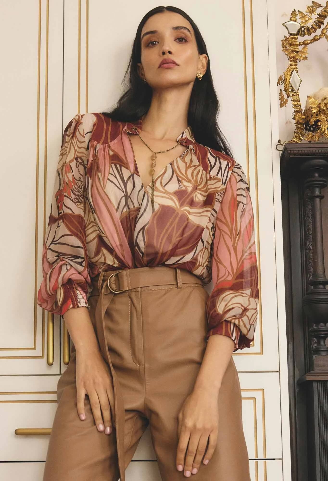Freya Sheer Blouse with Embellished Neck Detail