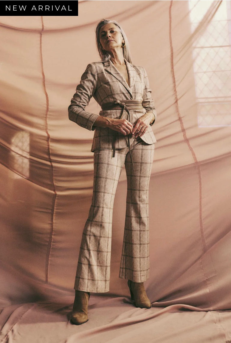 Once Was Getty Ponte Pant in Oatmeal Check
