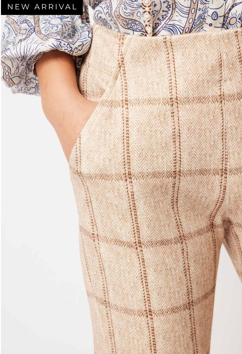 Once Was Getty Ponte Pant in Oatmeal Check