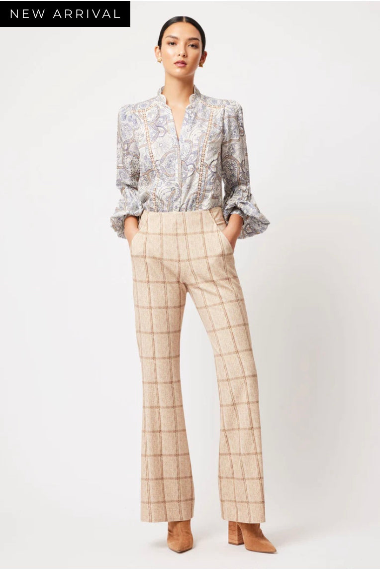 Once Was Getty Ponte Pant in Oatmeal Check