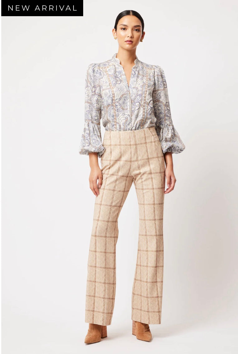Once Was Getty Ponte Pant in Oatmeal Check