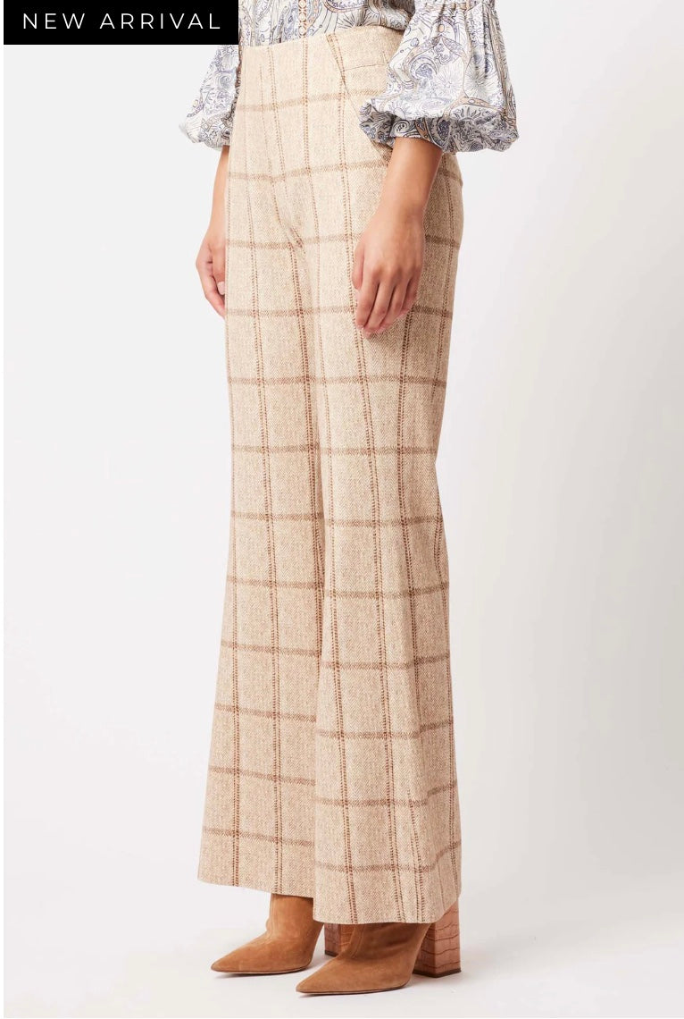 Once Was Getty Ponte Pant in Oatmeal Check