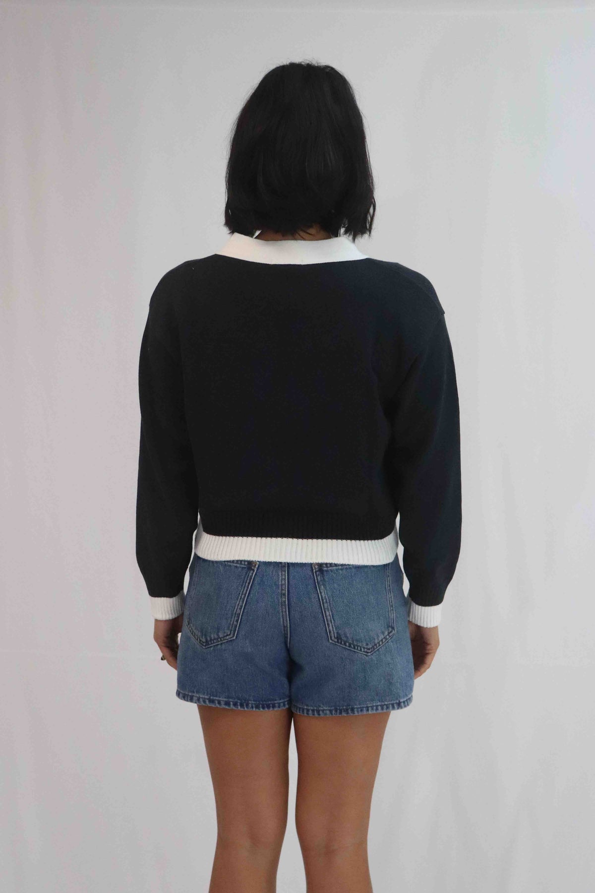 Contrast Cardi - Navy/White