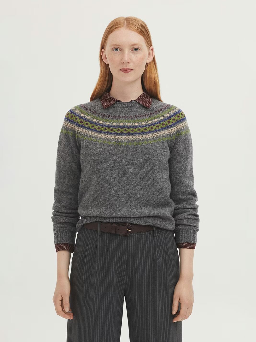 Wool Jumper with Jacquard Fretwork