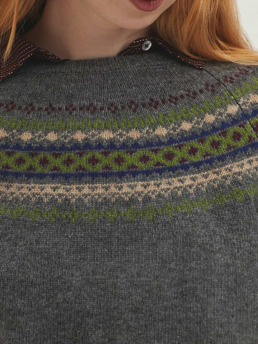 Wool Jumper with Jacquard Fretwork