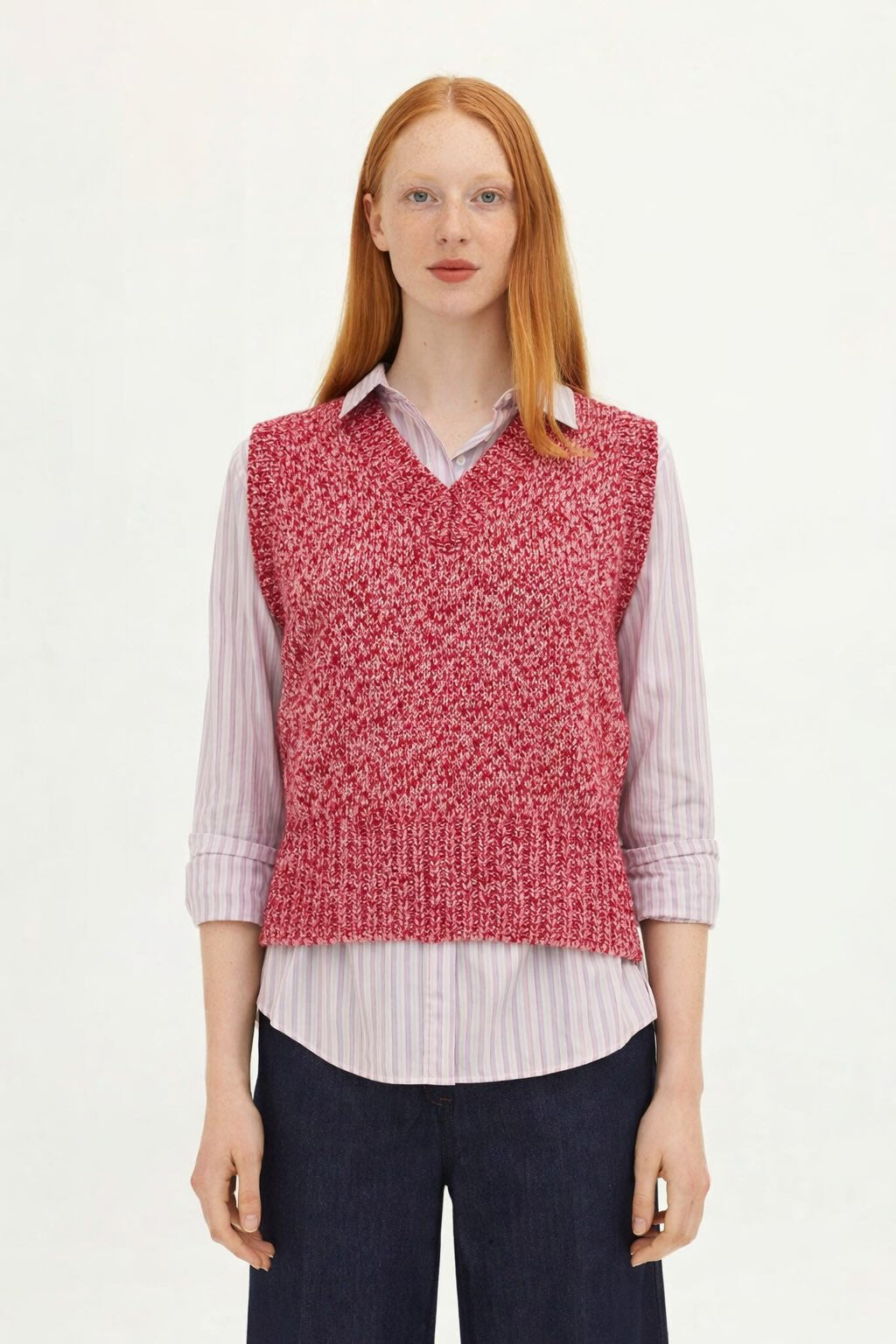 Knitted Twisted Yarn Vest - Red