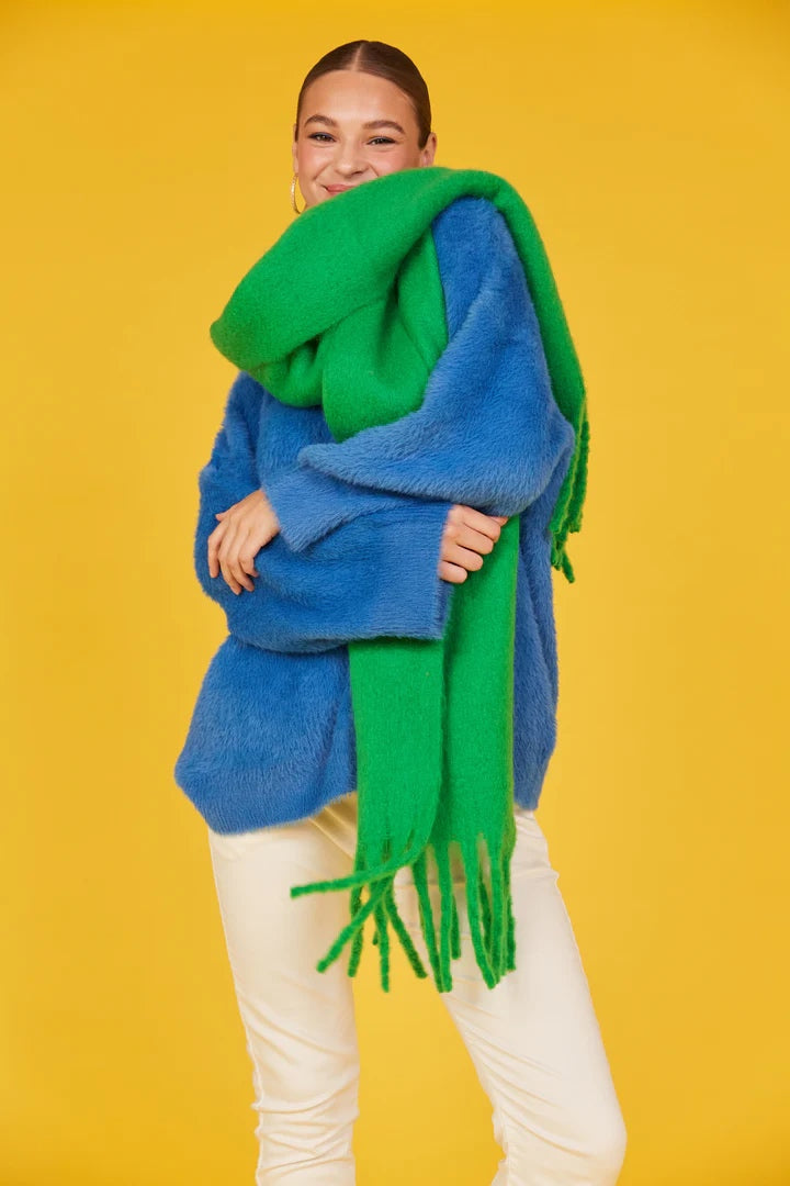 Super soft, long Emerald Green scarf 100% Polyester, fringe detail