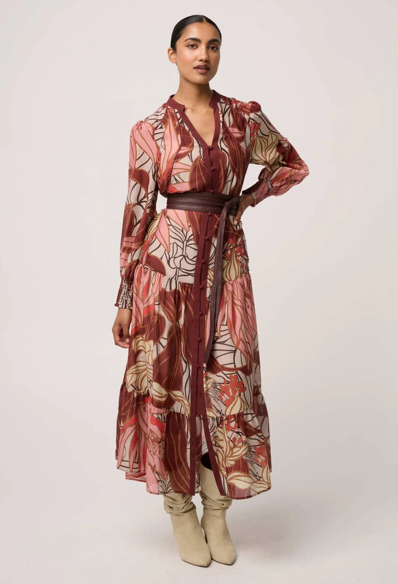 Liliana Cotton Silk Printed Maxi Dress in Cathedral Botanic
