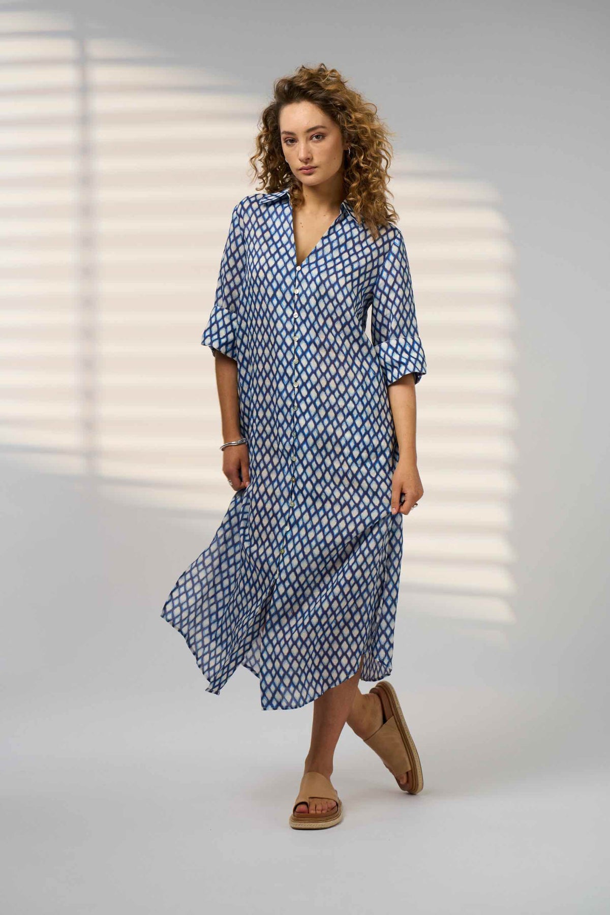 Double Up Shirt Dress - Blue Multi