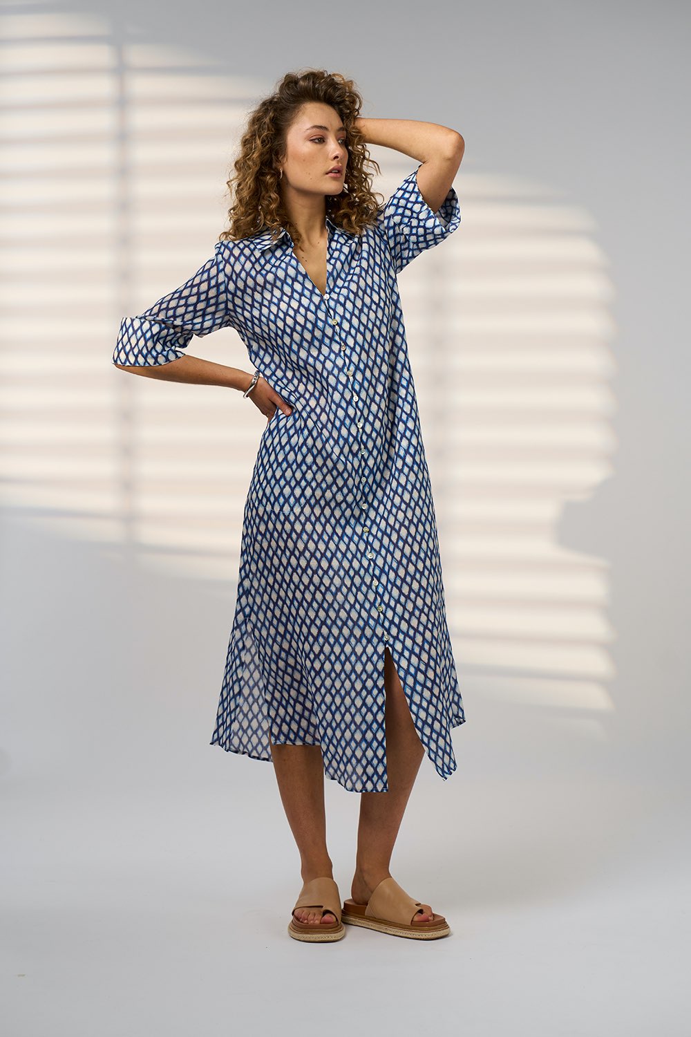 Double Up Shirt Dress - Blue Multi