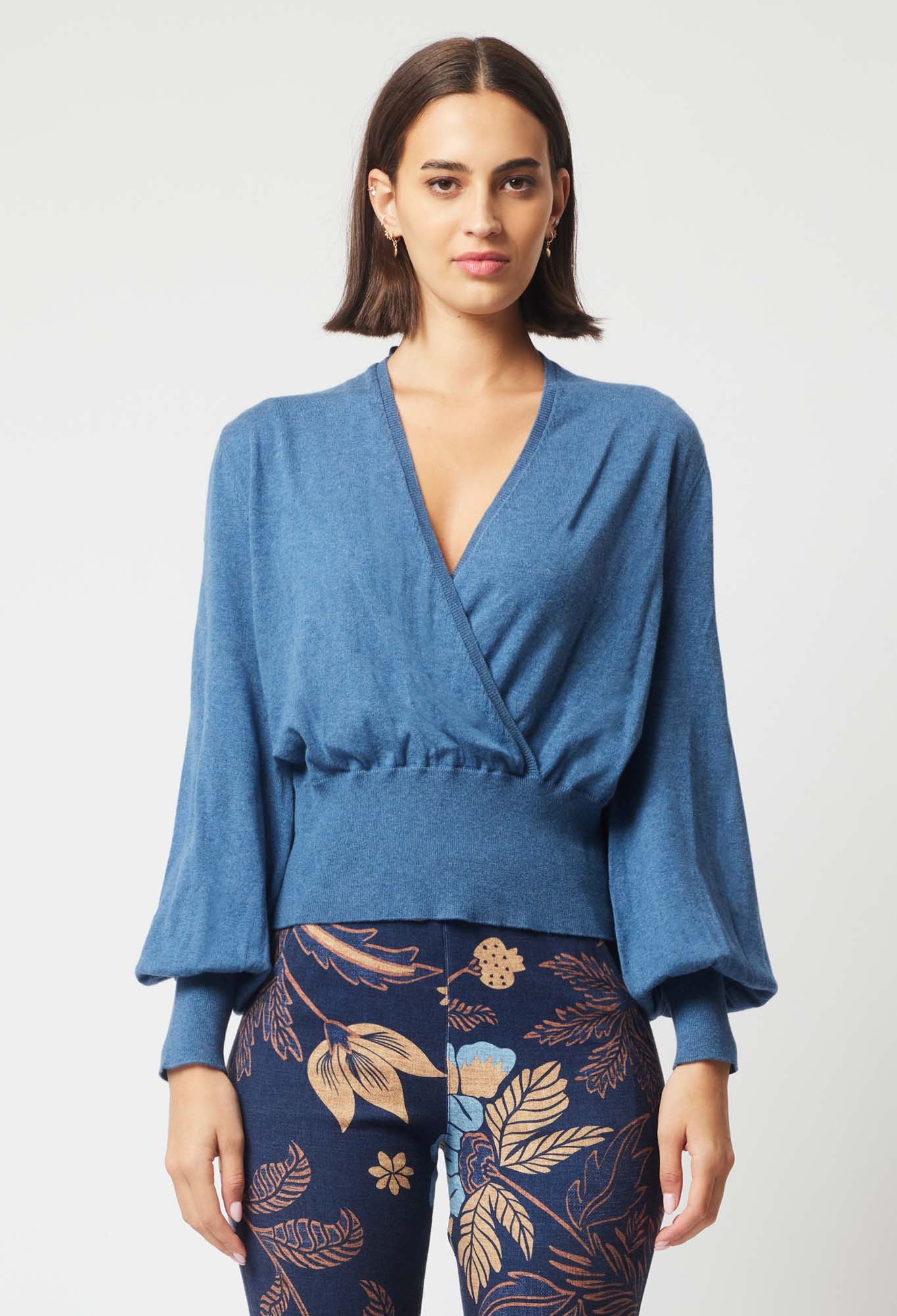 Once Was Pavillion Merino Wool Cotton Knit in Han Blue