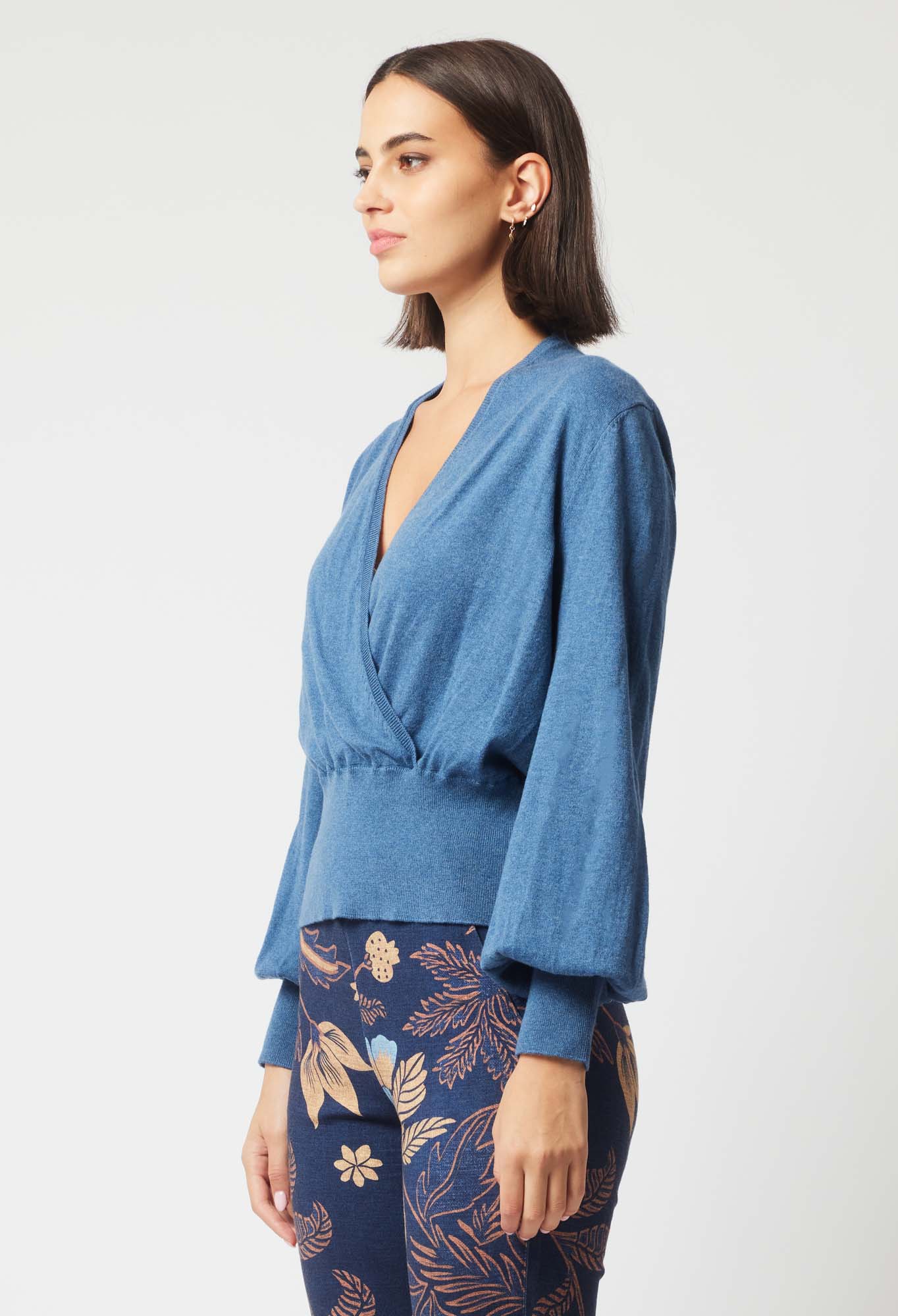 Once Was Pavillion Merino Wool Cotton Knit in Han Blue