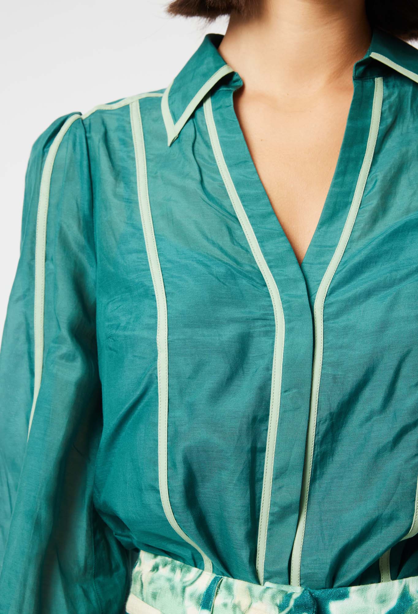 Once Was Pisces Cotton Silk Shirt in Jade