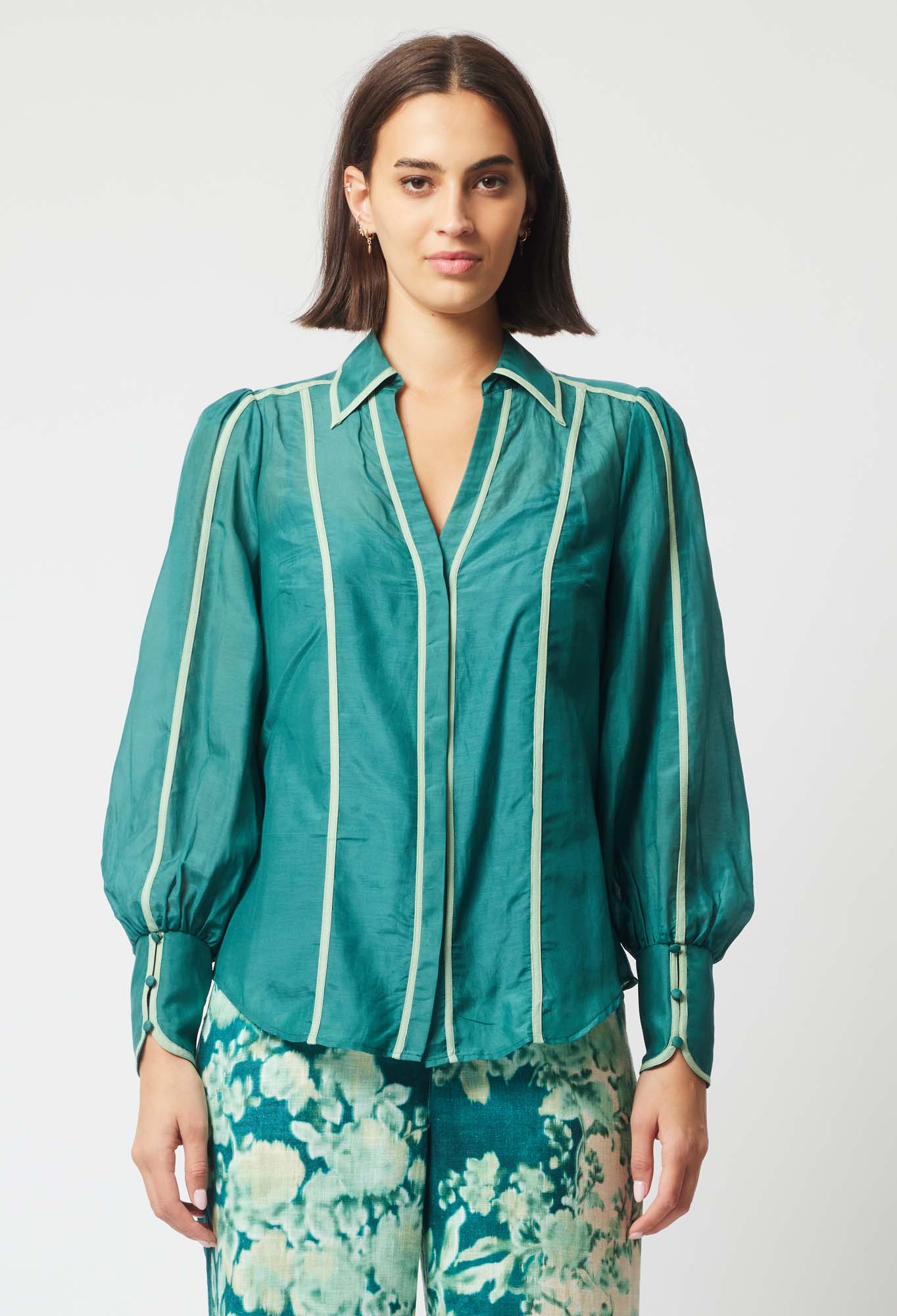 Once Was Pisces Cotton Silk Shirt in Jade