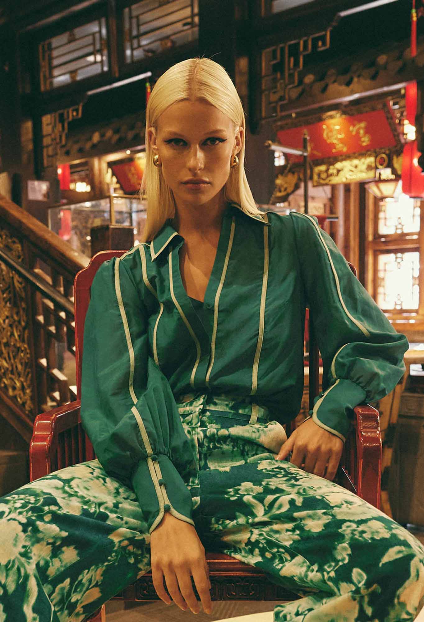 Once Was Pisces Cotton Silk Shirt in Jade