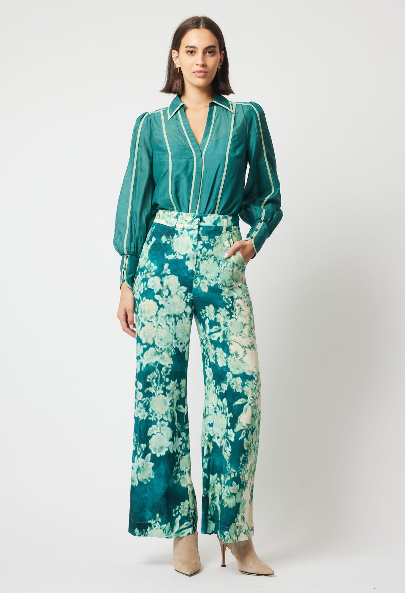 Once Was Pisces Cotton Silk Shirt in Jade
