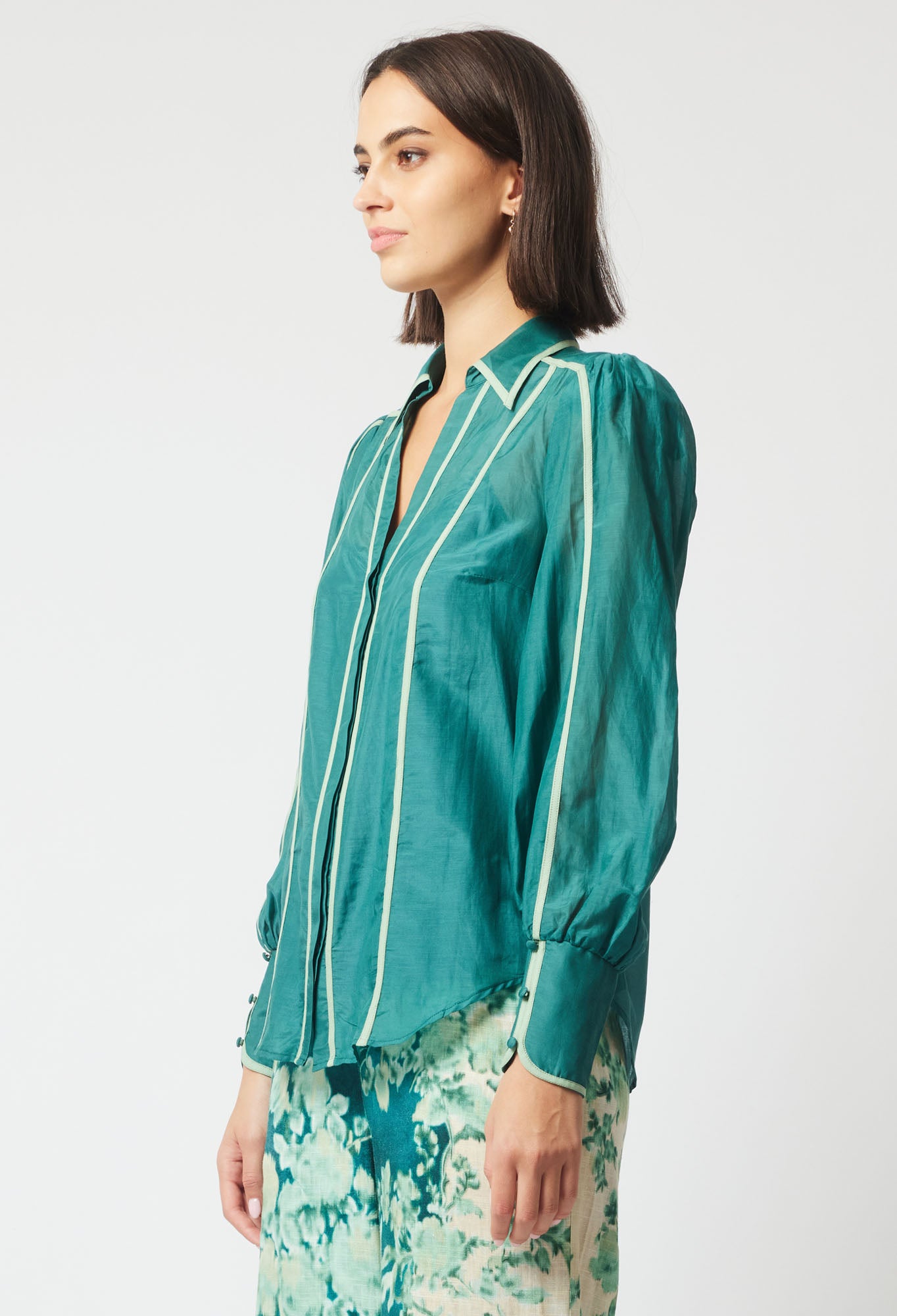 Once Was Pisces Cotton Silk Shirt in Jade