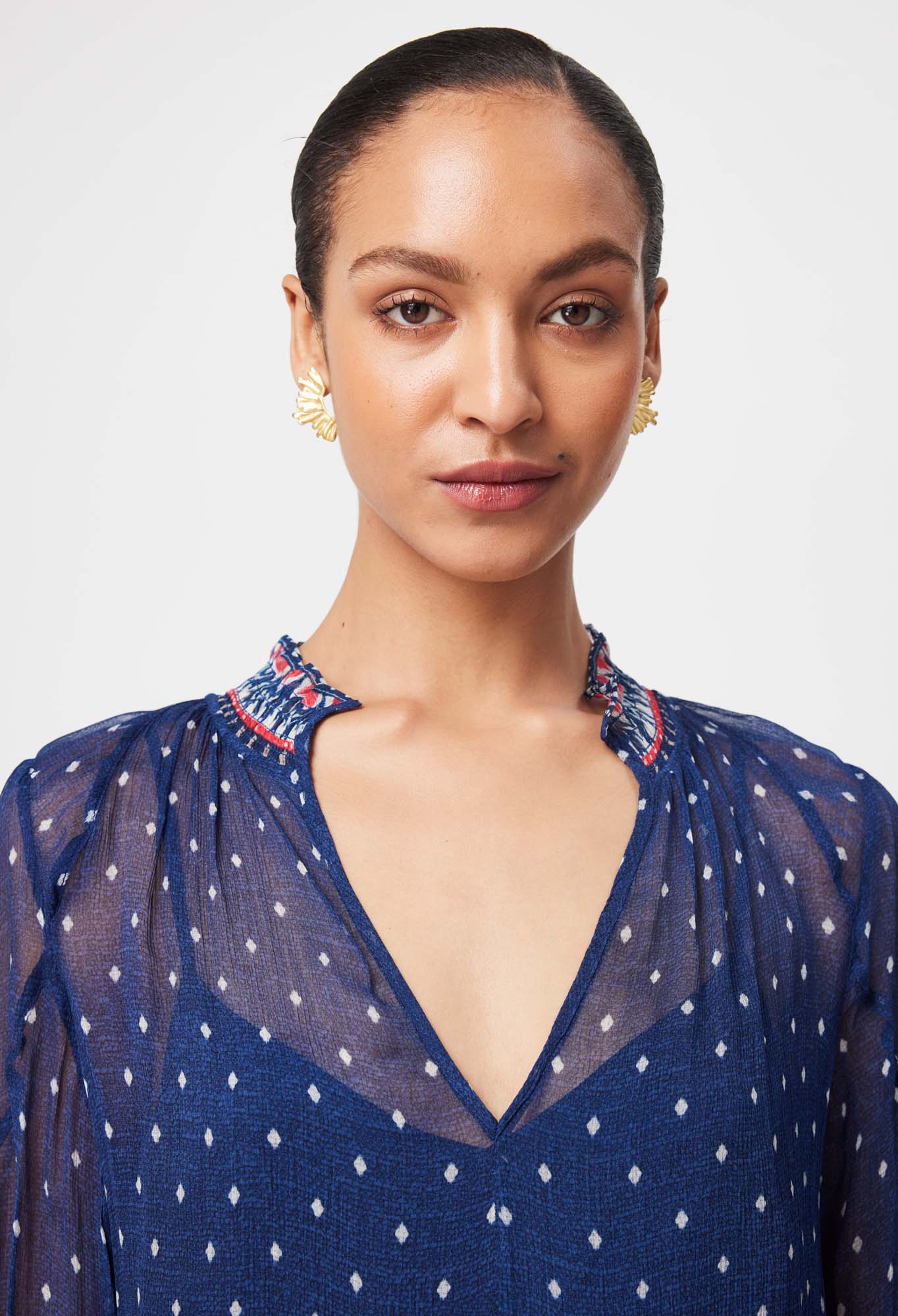 Phoenix Viscose Chiffon Blouse in Lapis Spot