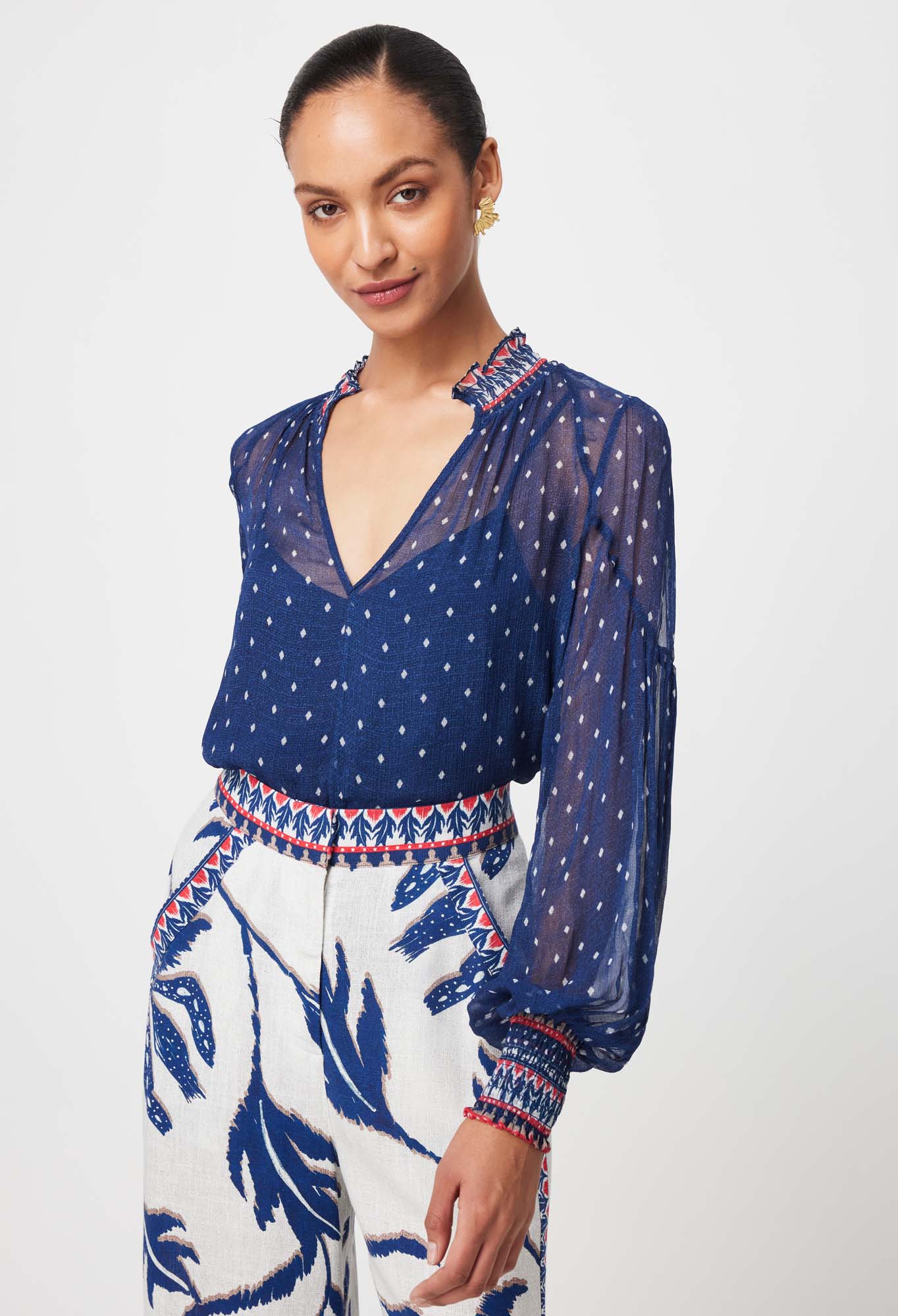 Phoenix Viscose Chiffon Blouse in Lapis Spot