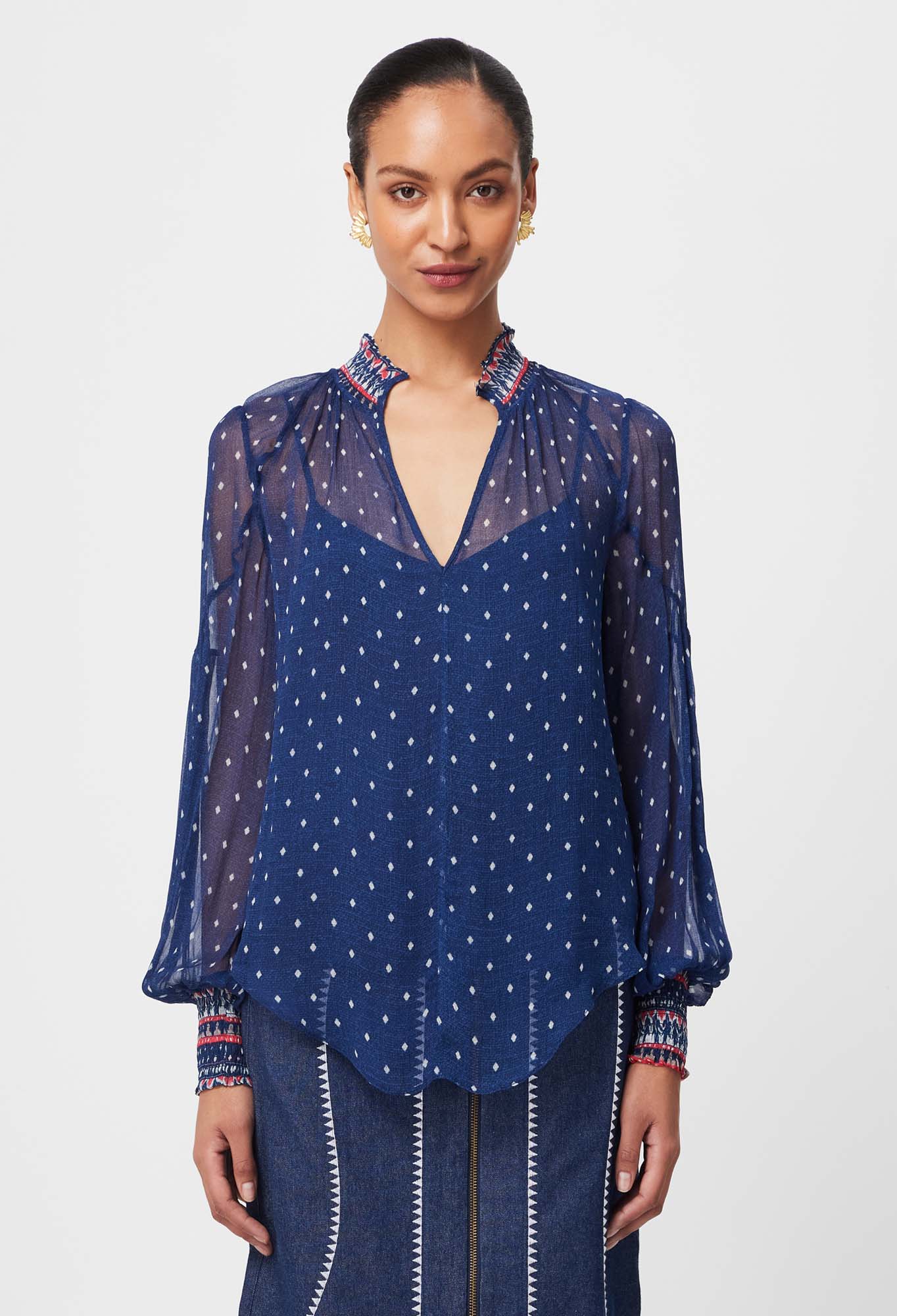 Phoenix Viscose Chiffon Blouse in Lapis Spot