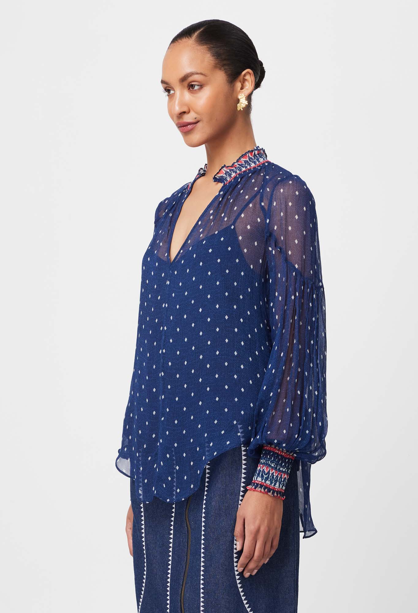 Phoenix Viscose Chiffon Blouse in Lapis Spot