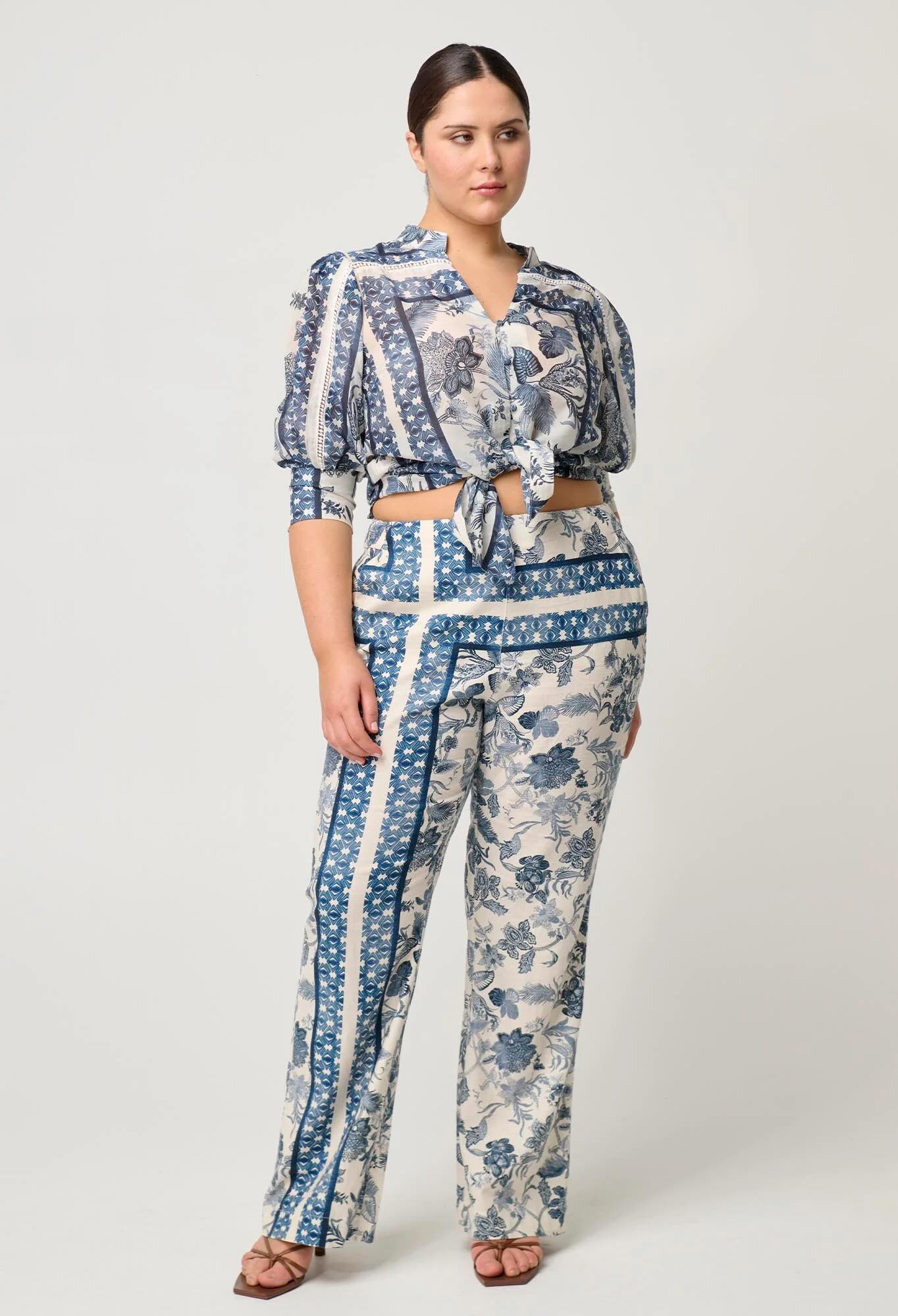 Bahia Stretch Linen Pant in Ink Flé Print