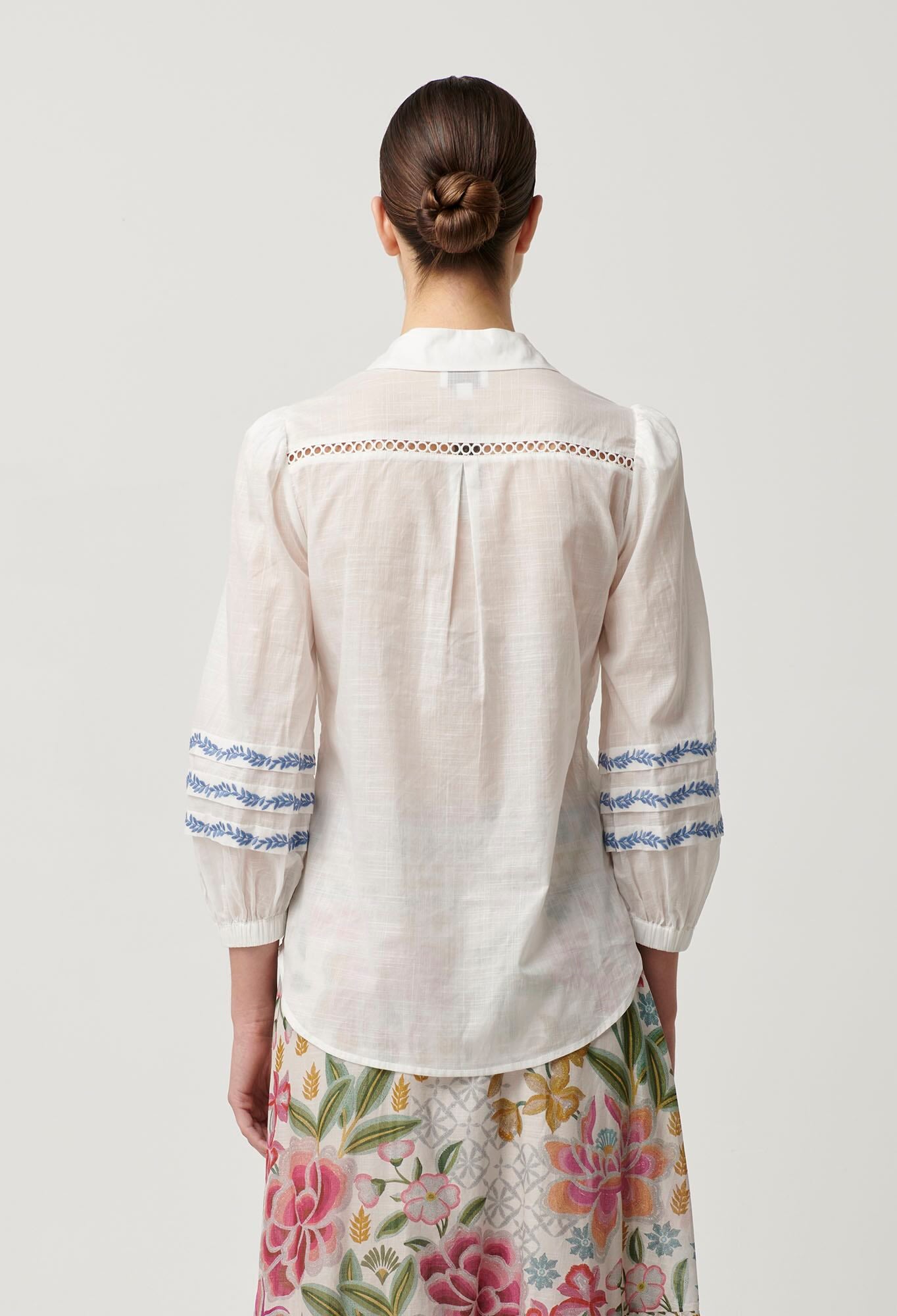 Fleurine Embroidered Cotton Shirt in Milk