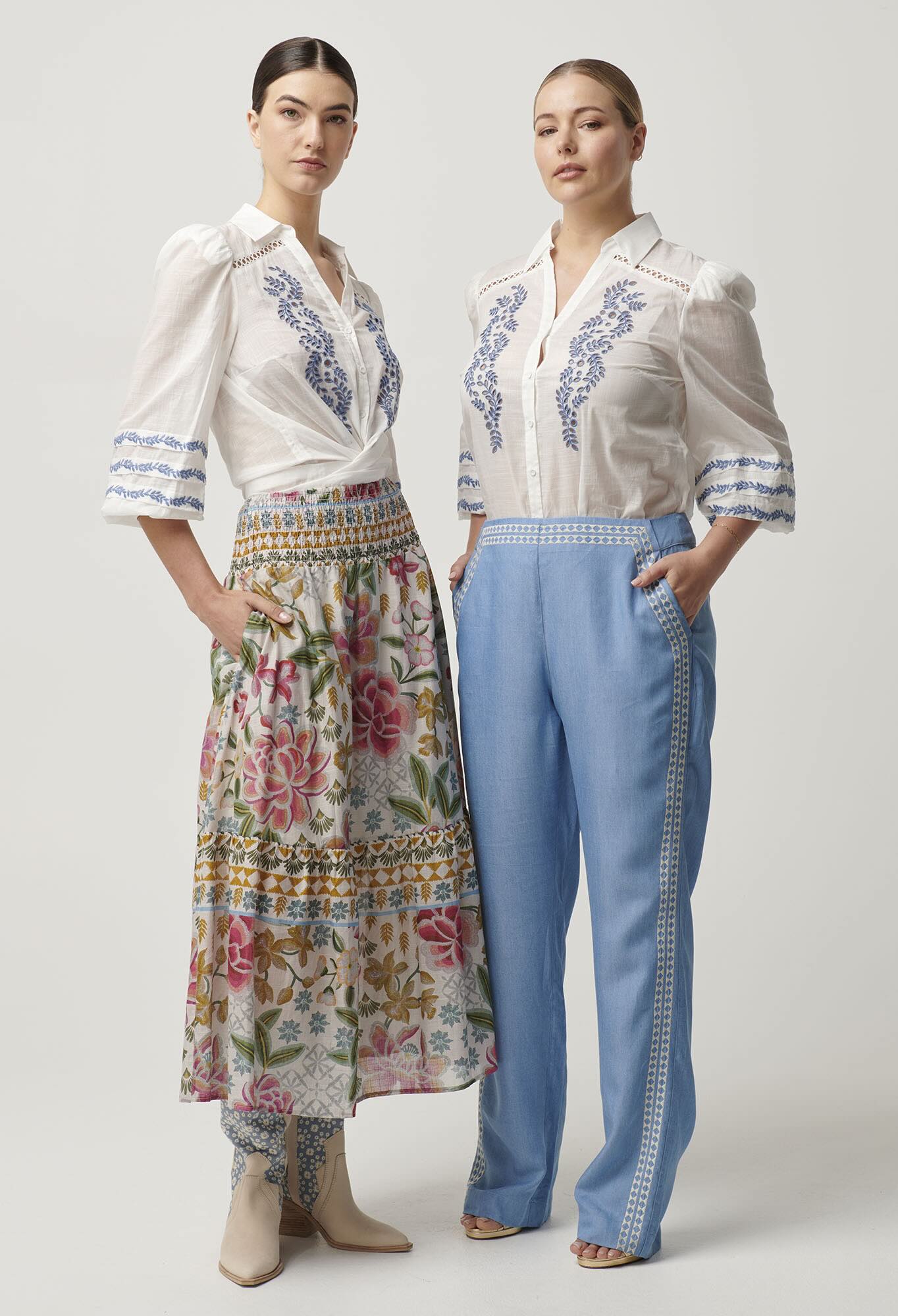 Fleurine Embroidered Cotton Shirt in Milk