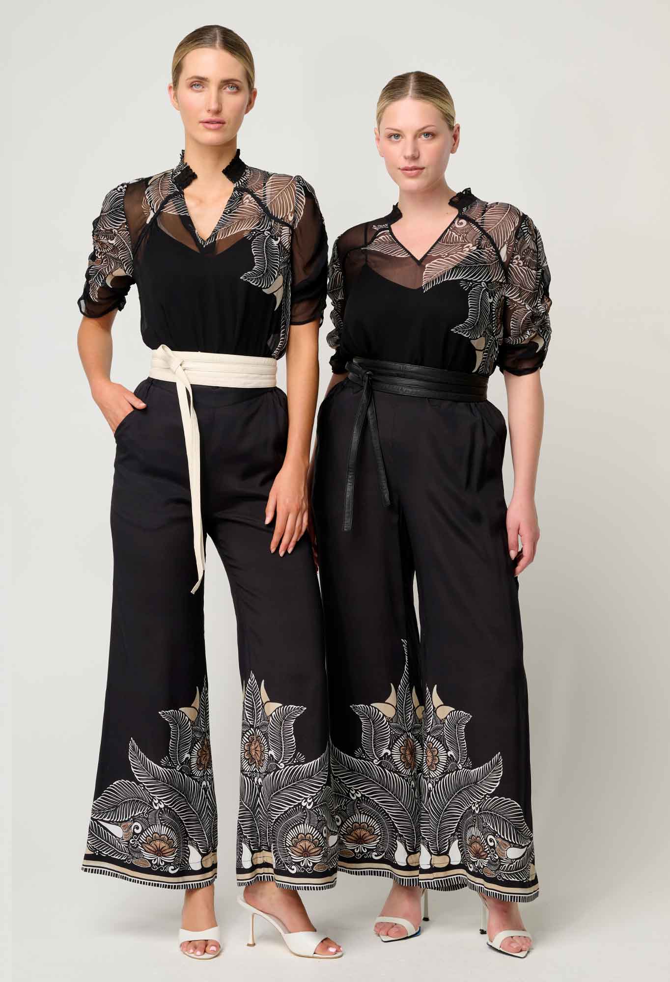 Samira Viscose Chiffon Ruched Sleeve Blouse in Onyx Casablanca