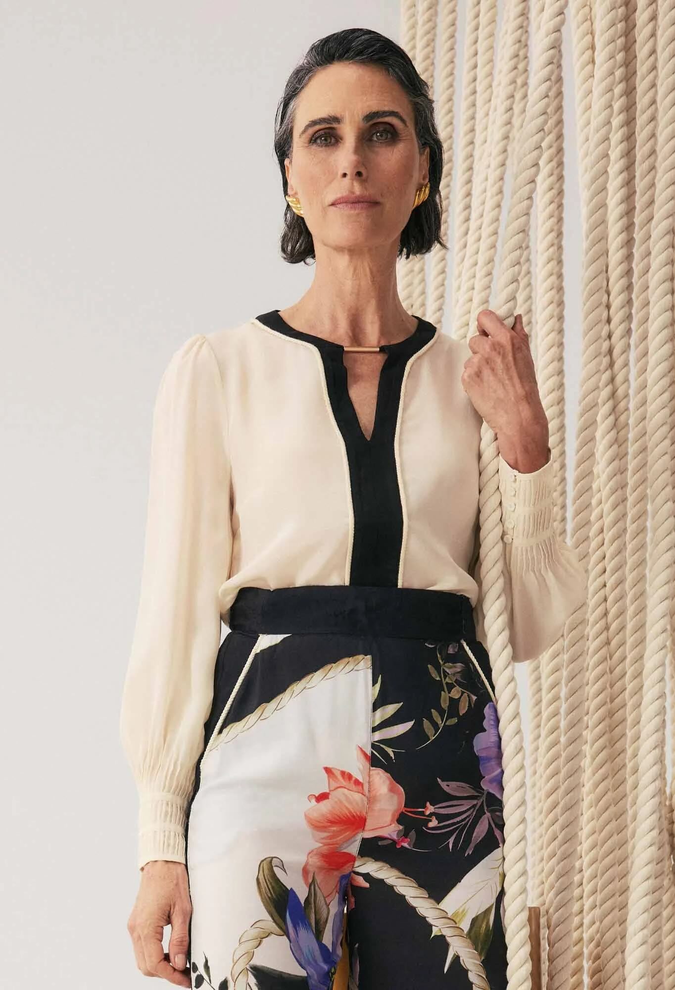 Iris Pleated Cuff Silk Blouse In Cloud