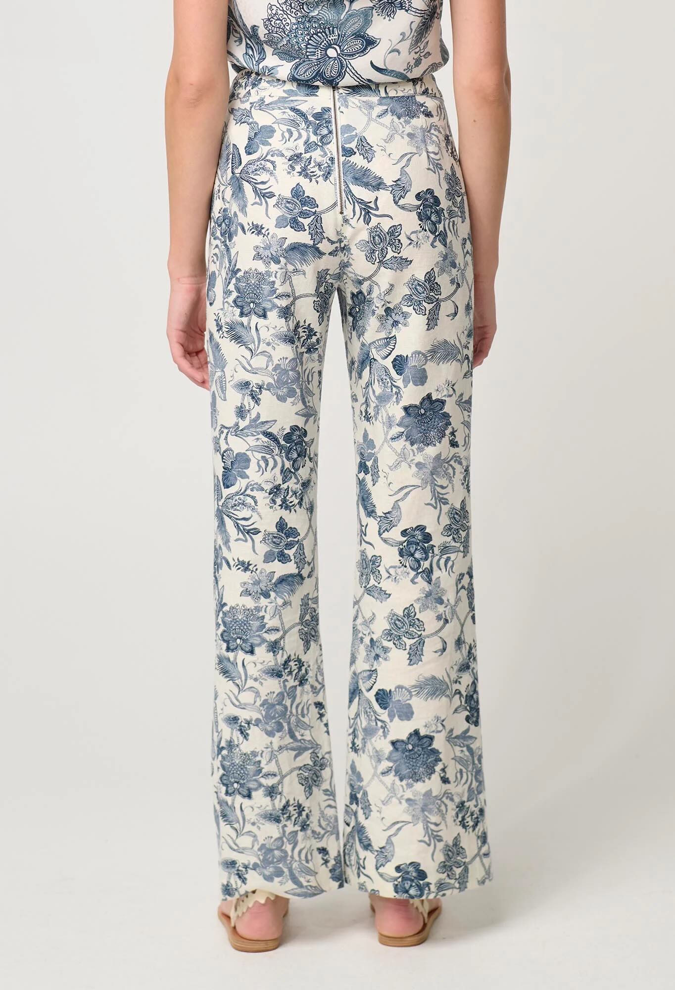 Bahia Stretch Linen Pant in Ink Flé Print