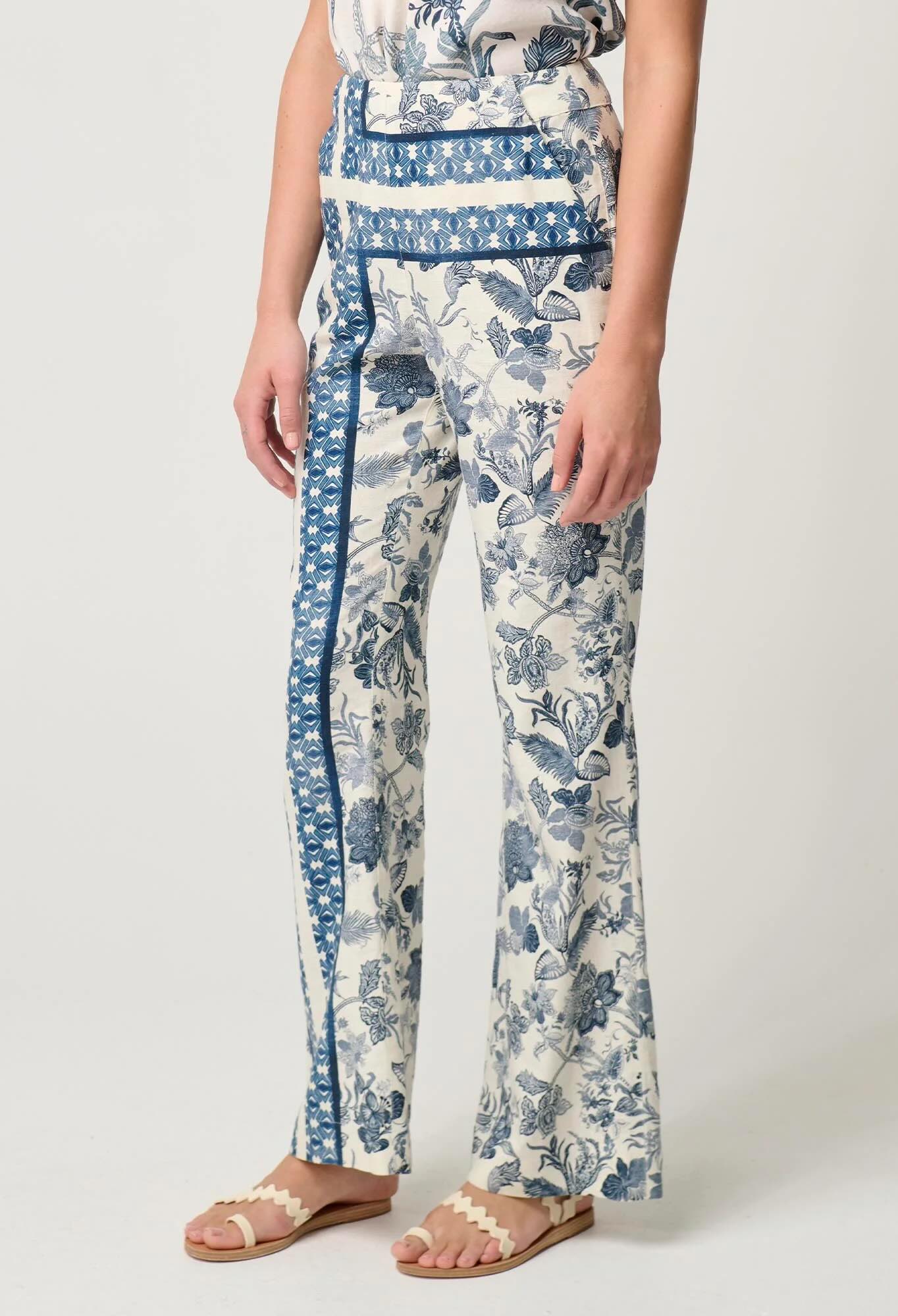 Bahia Stretch Linen Pant in Ink Flé Print