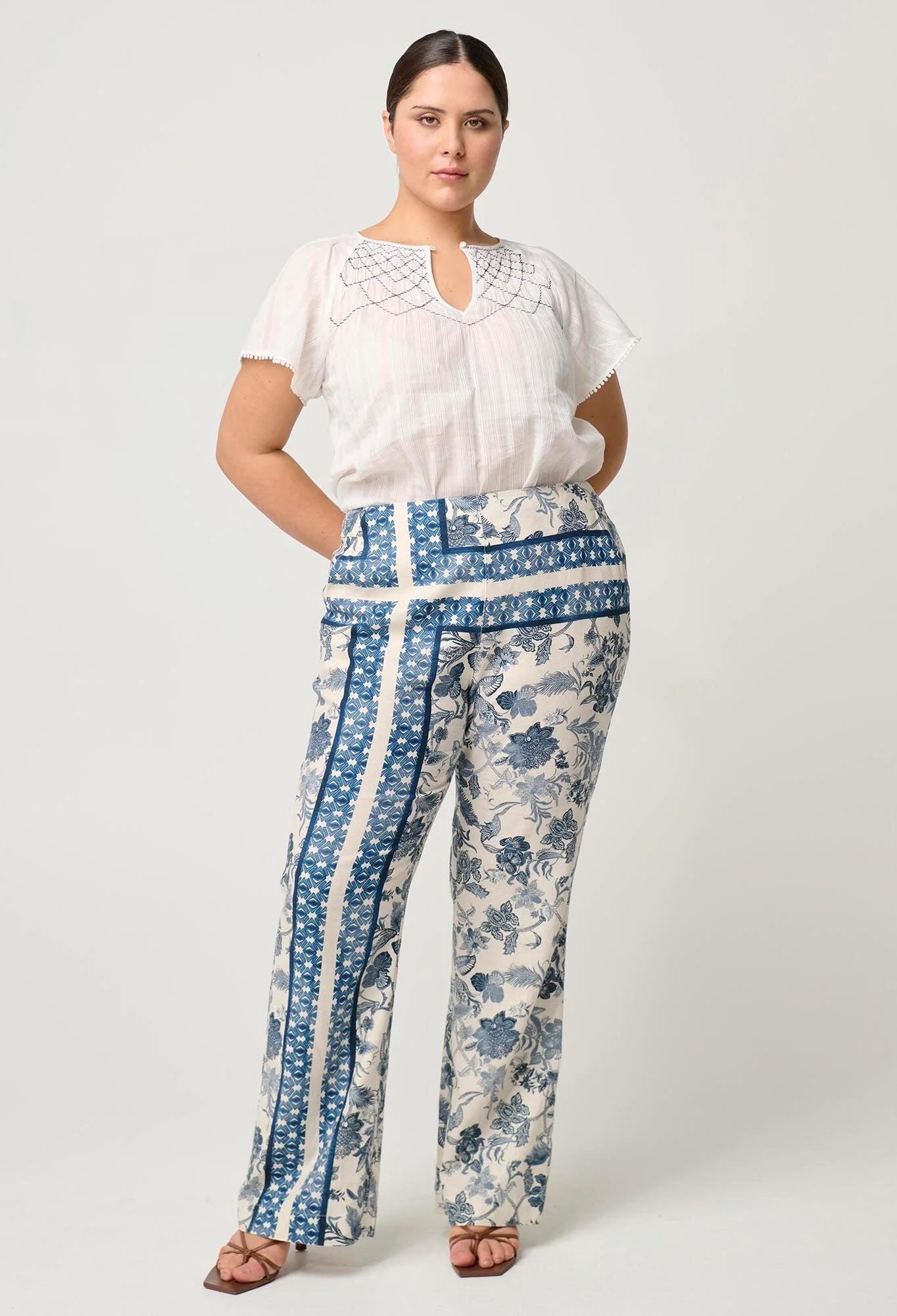Bahia Stretch Linen Pant in Ink Flé Print